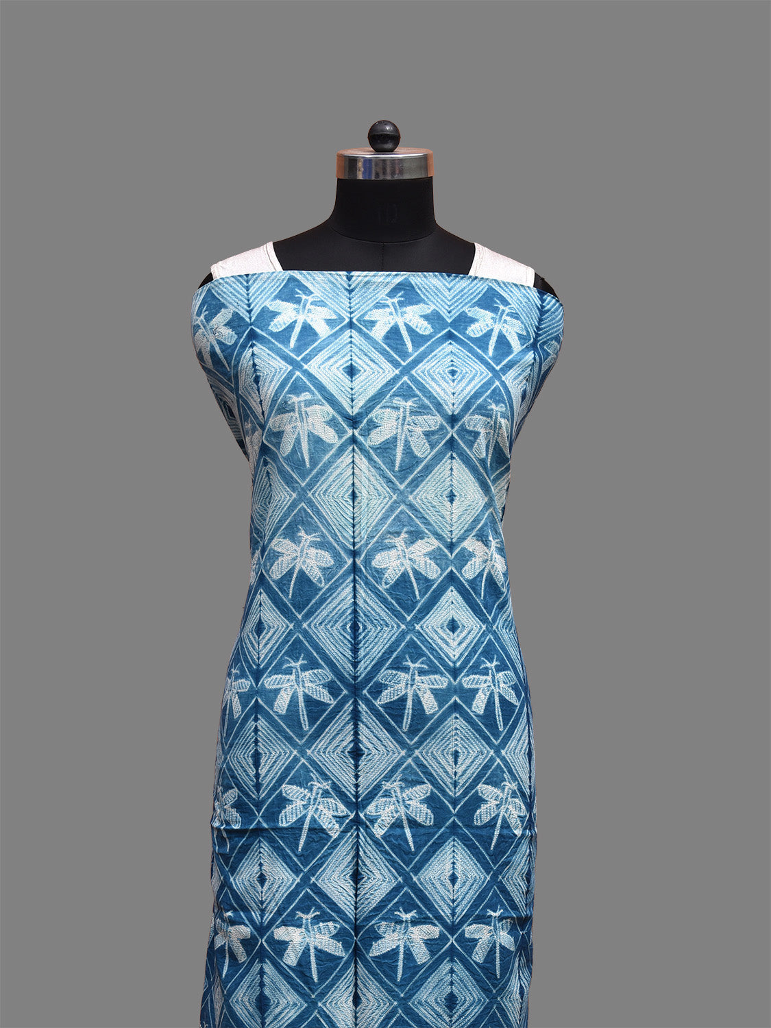 Blue Shibori Cotton Handloom Fabric Top with Grill and Dragonfly Design dm0062