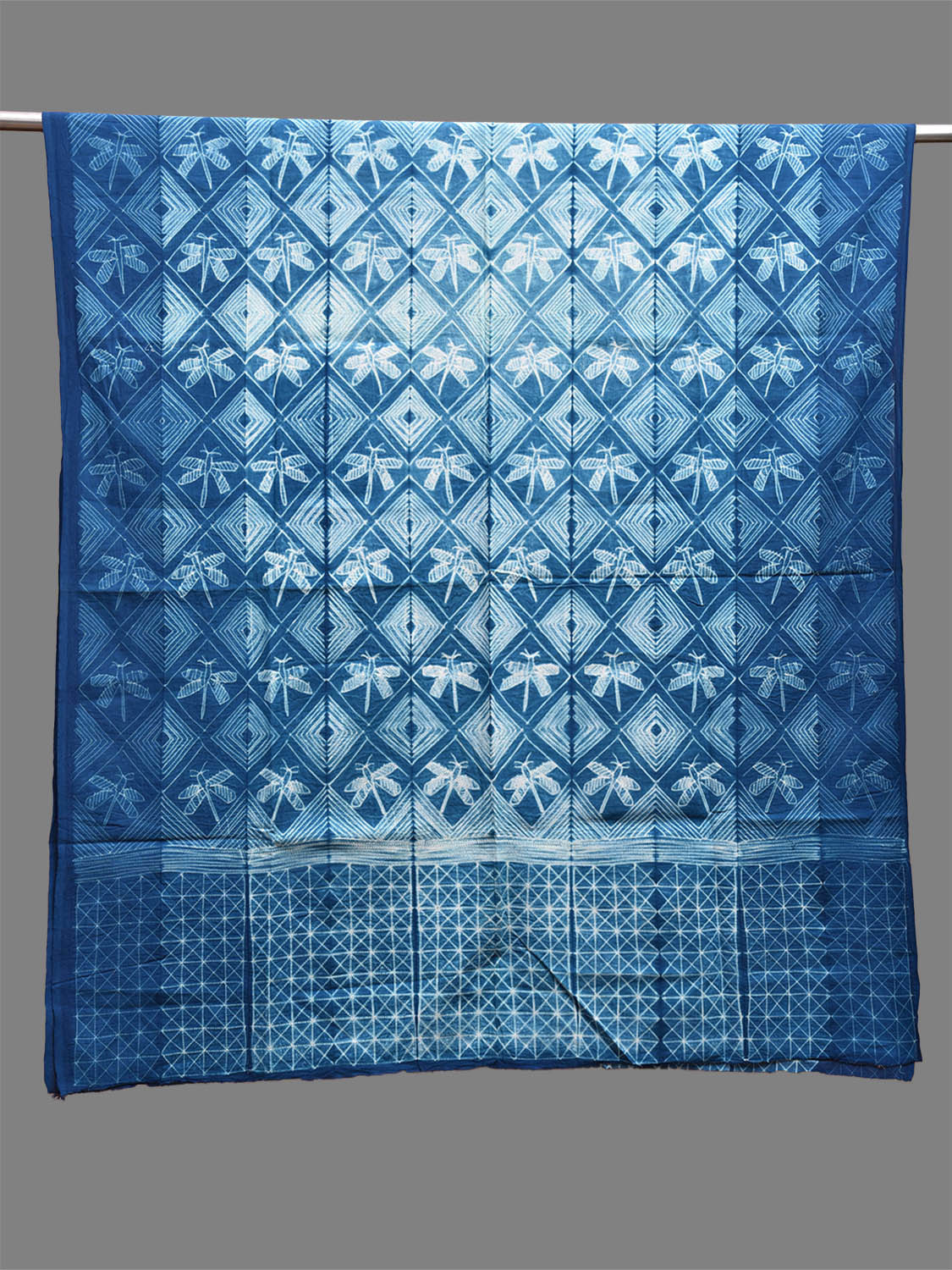 Blue Shibori Cotton Handloom Fabric Top with Grill and Dragonfly Design dm0062