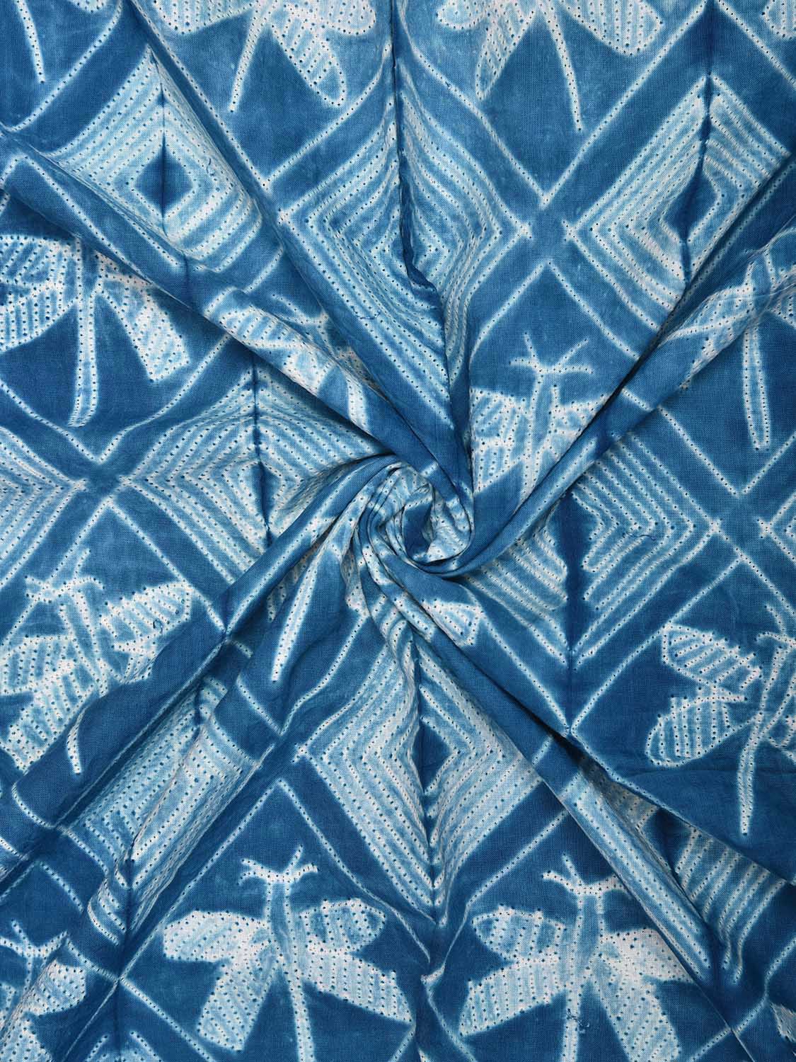Blue Shibori Cotton Handloom Fabric Top with Grill and Dragonfly Design dm0062