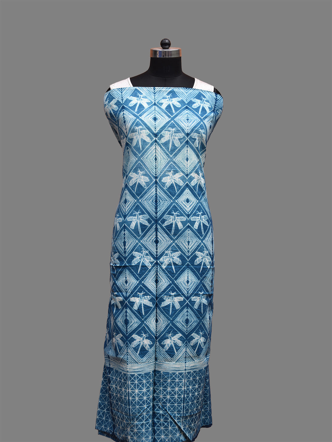 Blue Shibori Cotton Handloom Fabric Top with Grill and Dragonfly Design dm0062
