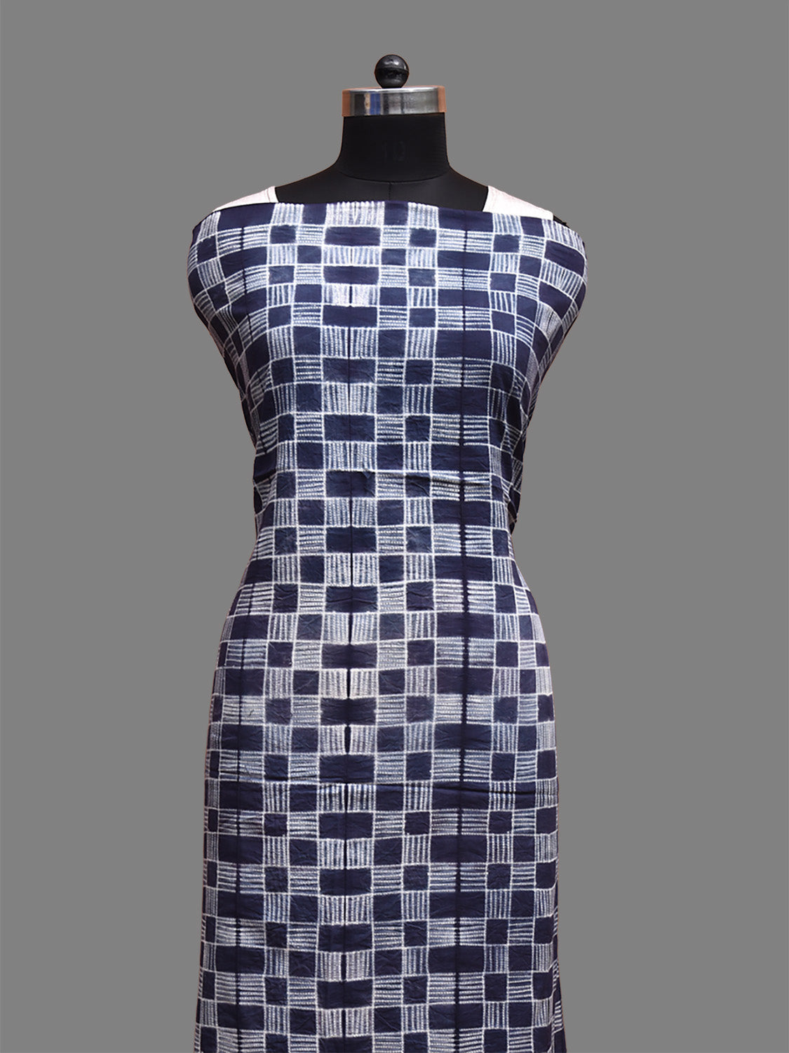 Navy Shibori Cotton Handloom Fabric Top with Checks Design dm0063