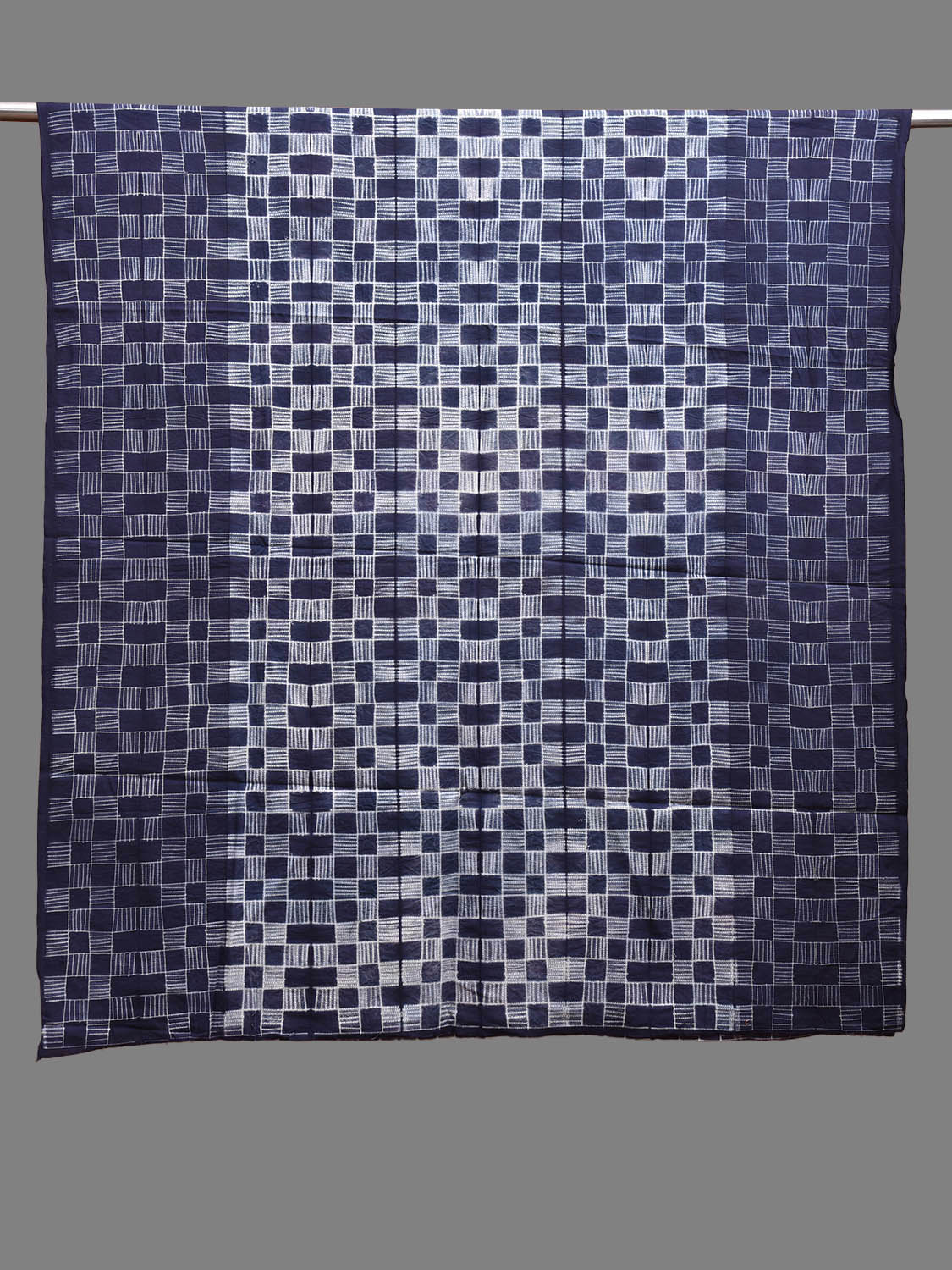 Navy Shibori Cotton Handloom Fabric Top with Checks Design dm0063