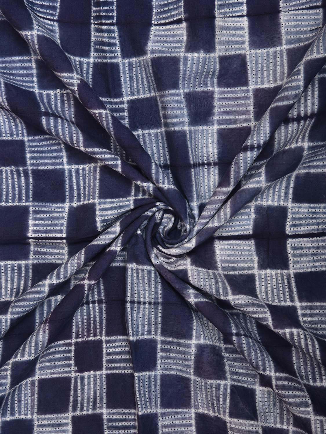 Navy Shibori Cotton Handloom Fabric Top with Checks Design dm0063