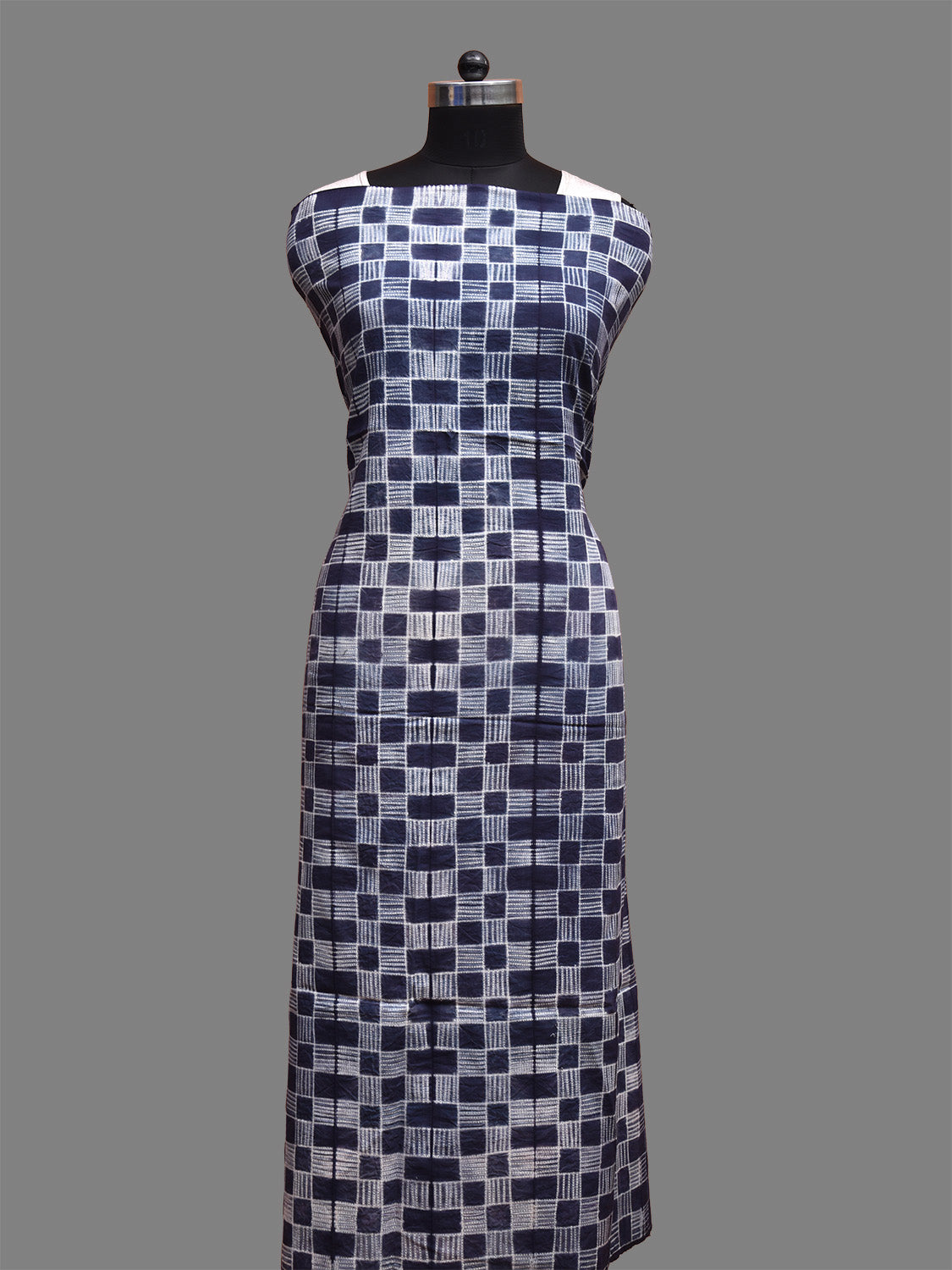 Navy Shibori Cotton Handloom Fabric Top with Checks Design dm0063