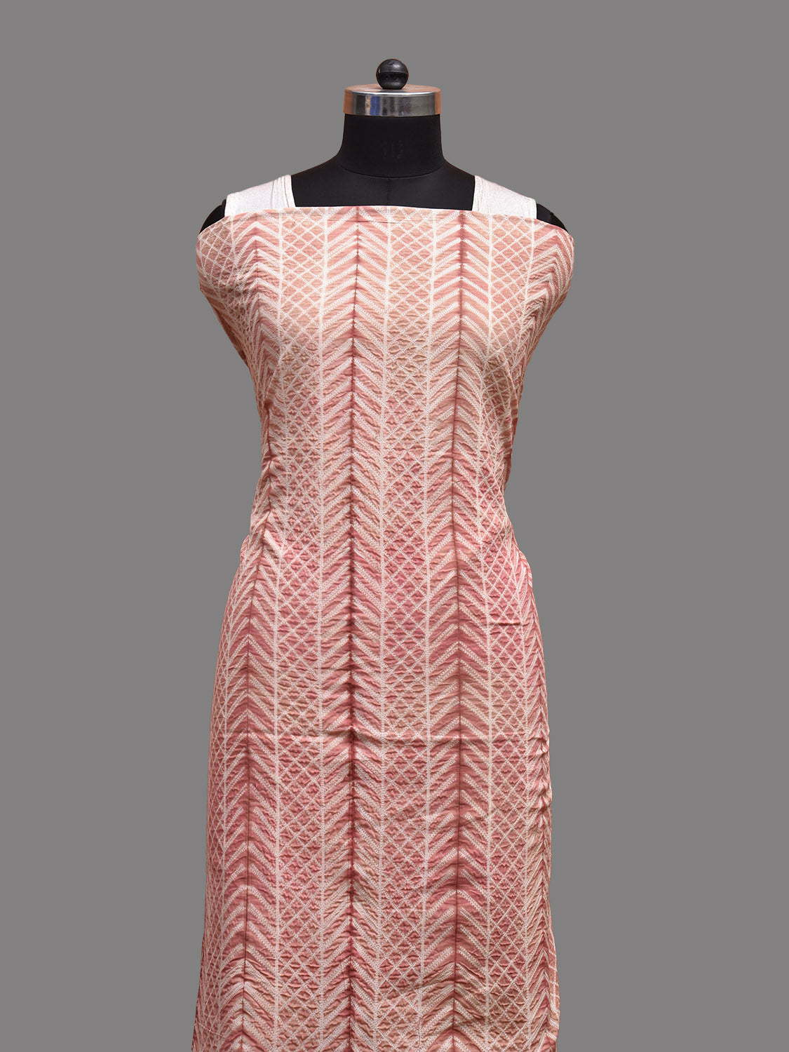 Light Peach Shibori Cotton Handloom Fabric Top with Zig-Zag Design dm0064