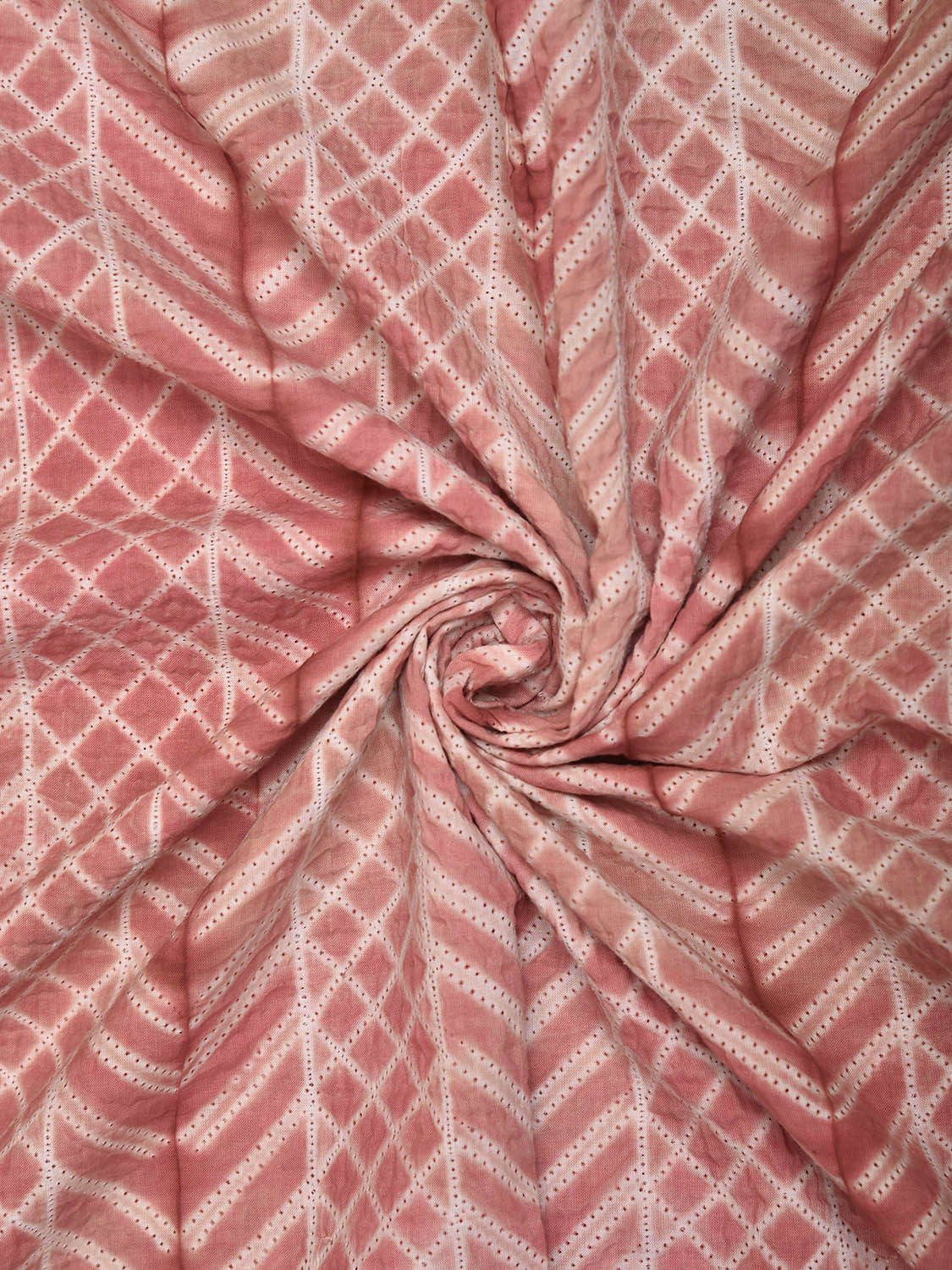 Light Peach Shibori Cotton Handloom Fabric Top with Zig-Zag Design dm0064