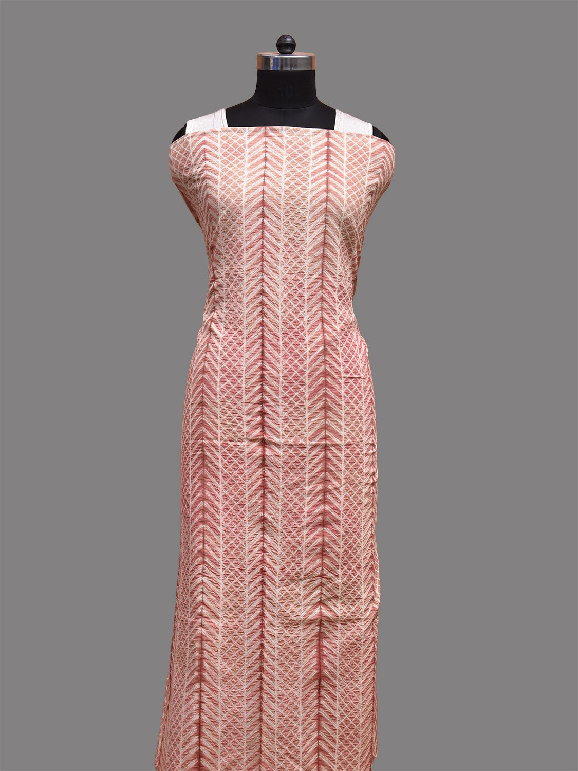 Light Peach Shibori Cotton Handloom Fabric Top with Zig-Zag Design dm0064