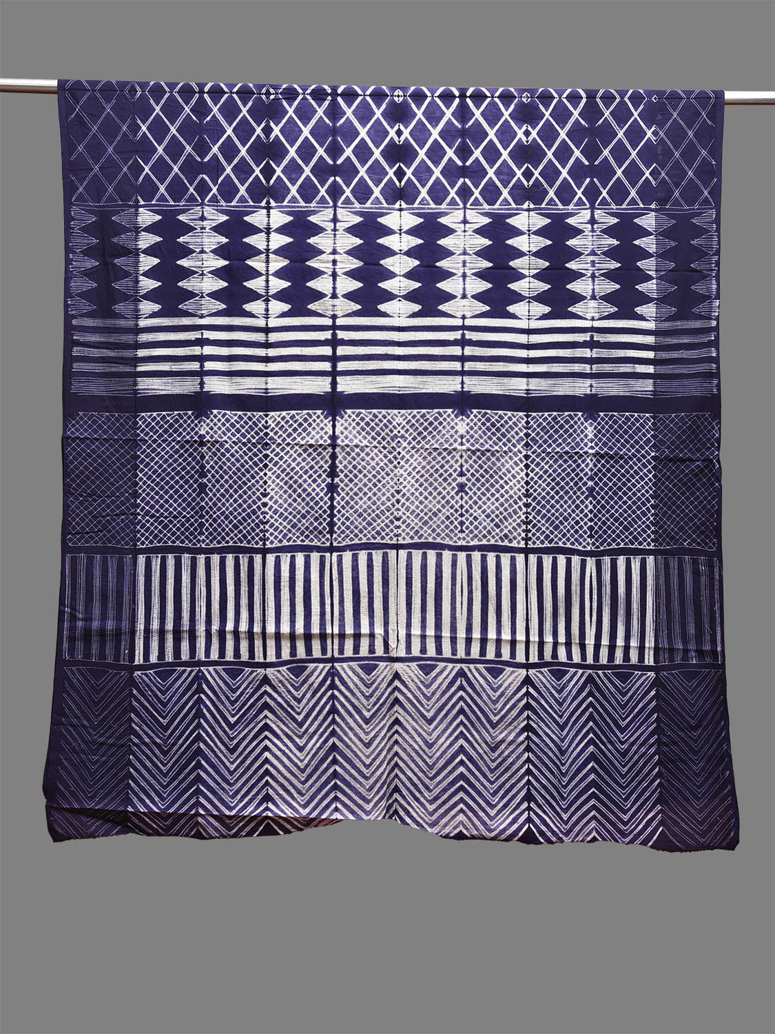 Dark Blue Shibori Cotton Handloom Fabric Top with Geometric Design dm0066