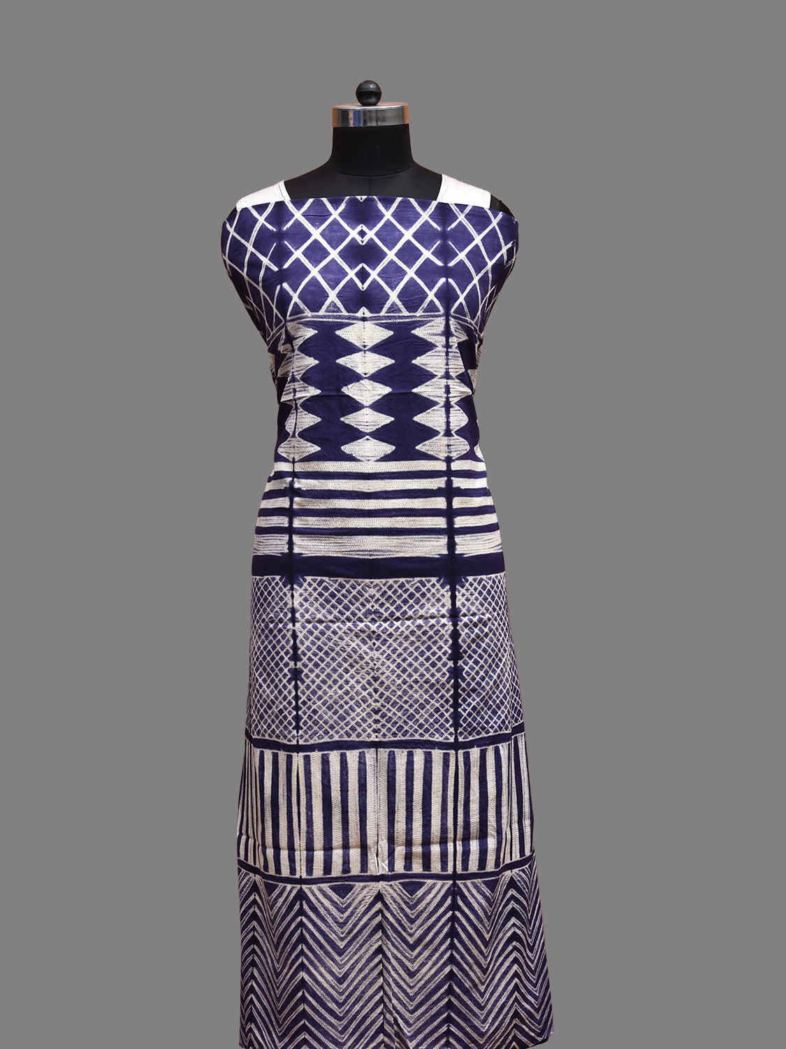 Dark Blue Shibori Cotton Handloom Fabric Top with Geometric Design dm0066