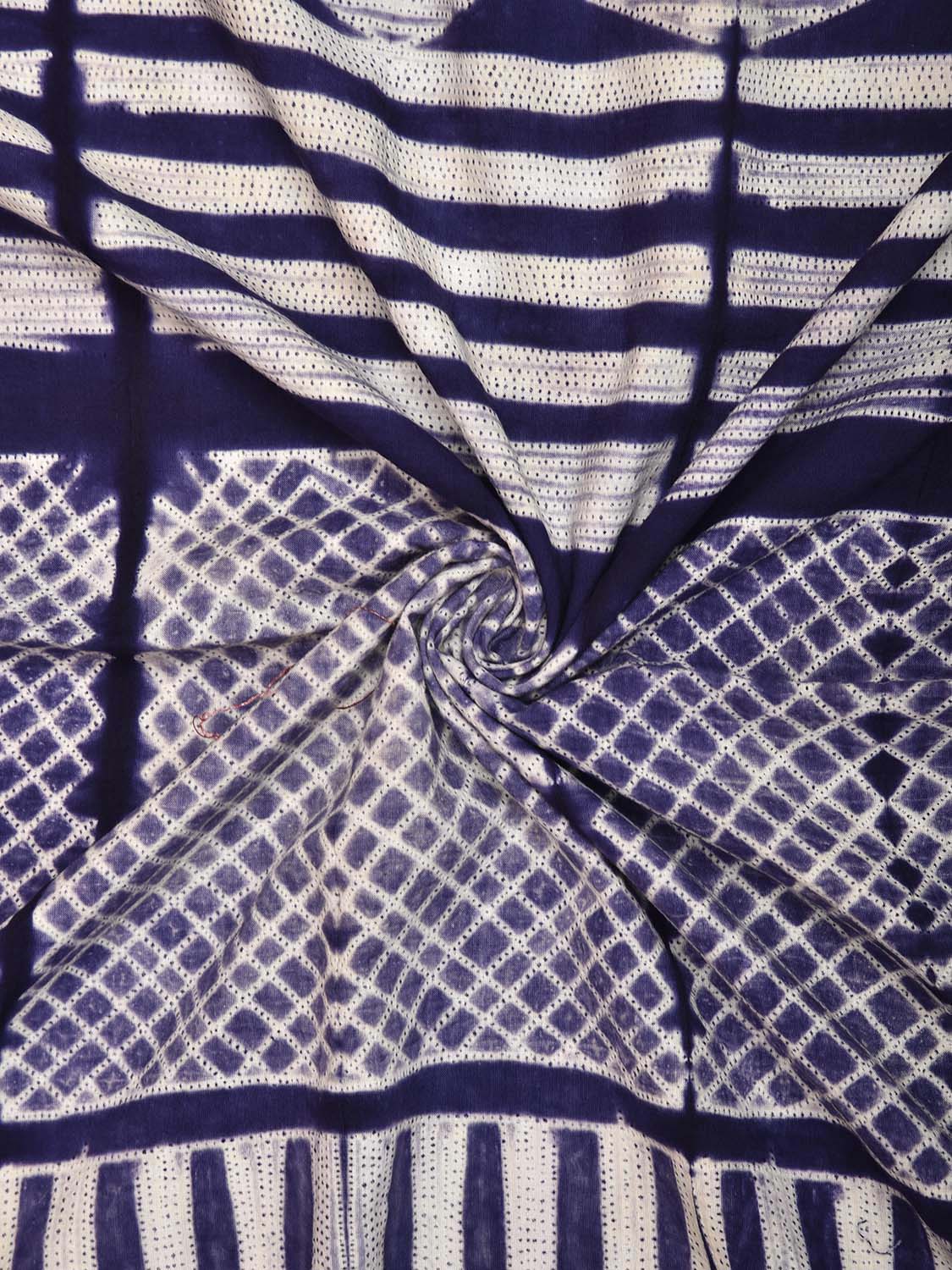 Dark Blue Shibori Cotton Handloom Fabric Top with Geometric Design dm0066