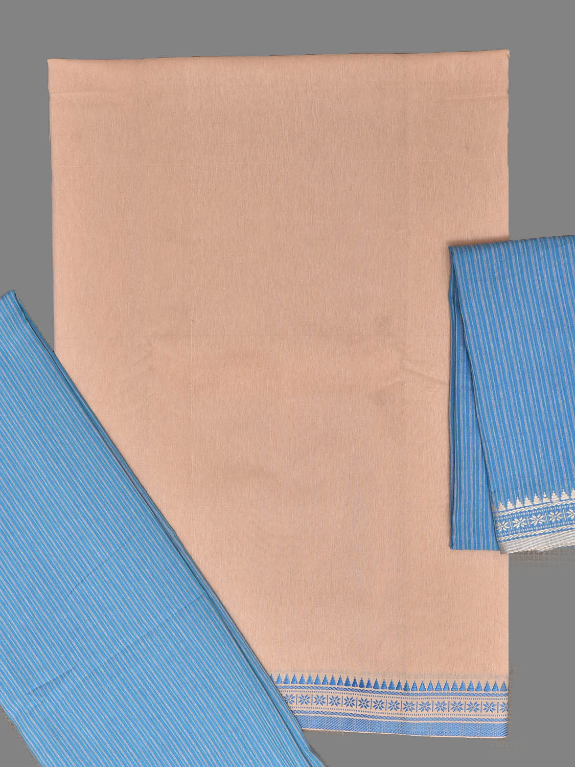 Cream and Blue Bamboo Cotton Dress Material with Strips Dupatta and Plain Top and Bottom Design dm0073