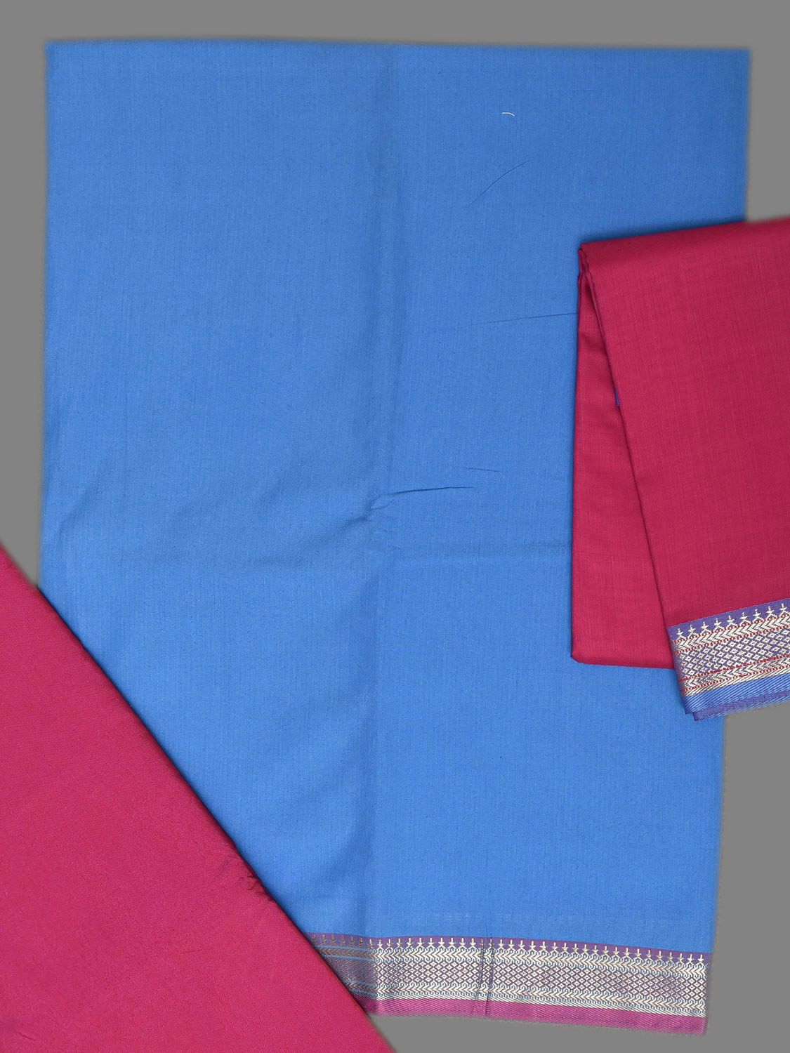 Blue and Pink Bamboo Cotton Dress Material with Dupatta and Plain Top and Bottom Design dm0076