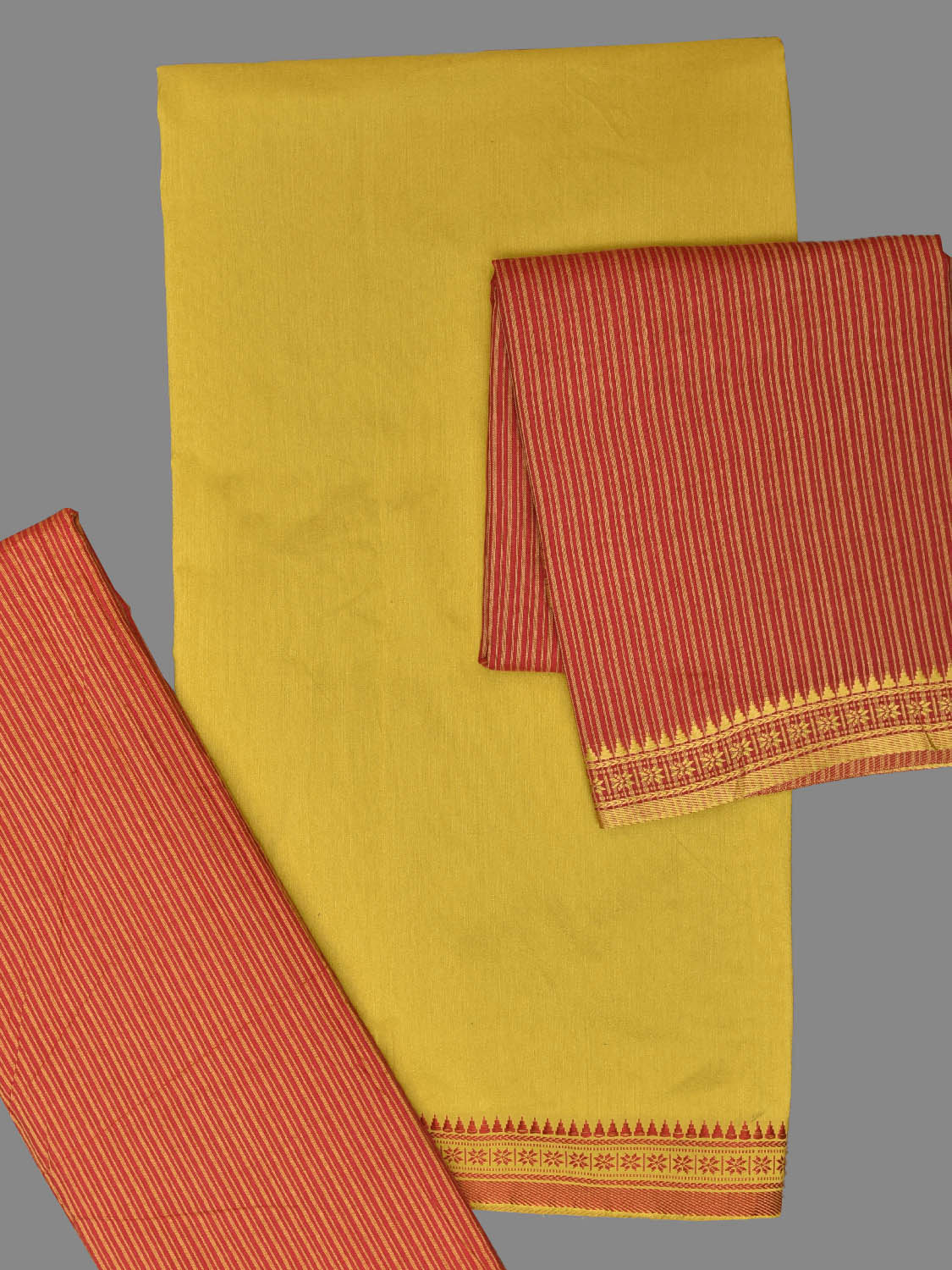 Olive and Red Bamboo Cotton Dress Material with Strips Dupatta and Plain Top and Bottom Design dm0080