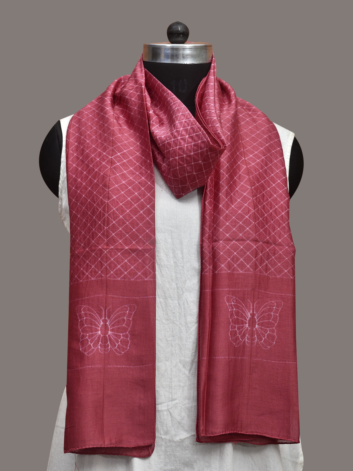 Burgundy Shibori Sico Stole with Checks Design ds3604