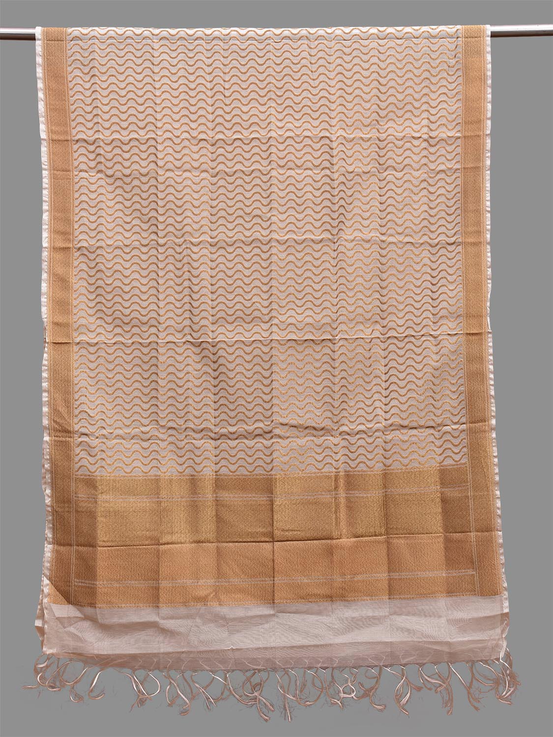 Cream Banaras Sico Dupatta with Waves and Border Design ds3687