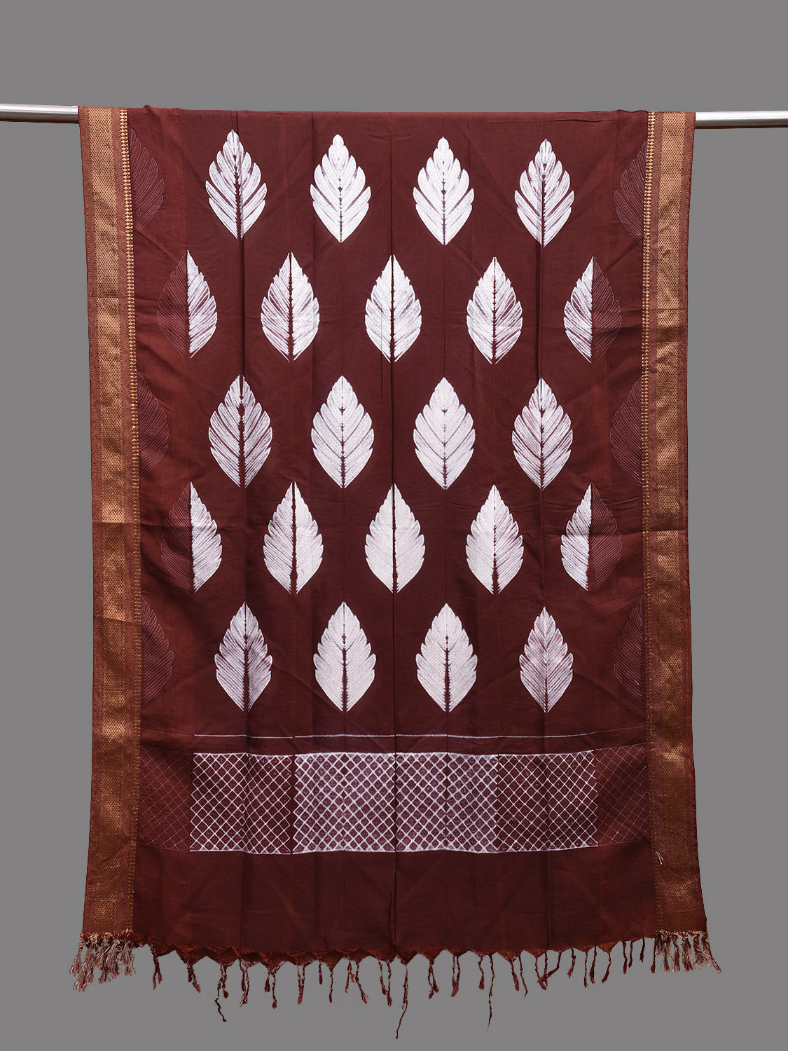 Brown Shibori Mangalgiri Sico Dupatta with Leaves Design ds3690