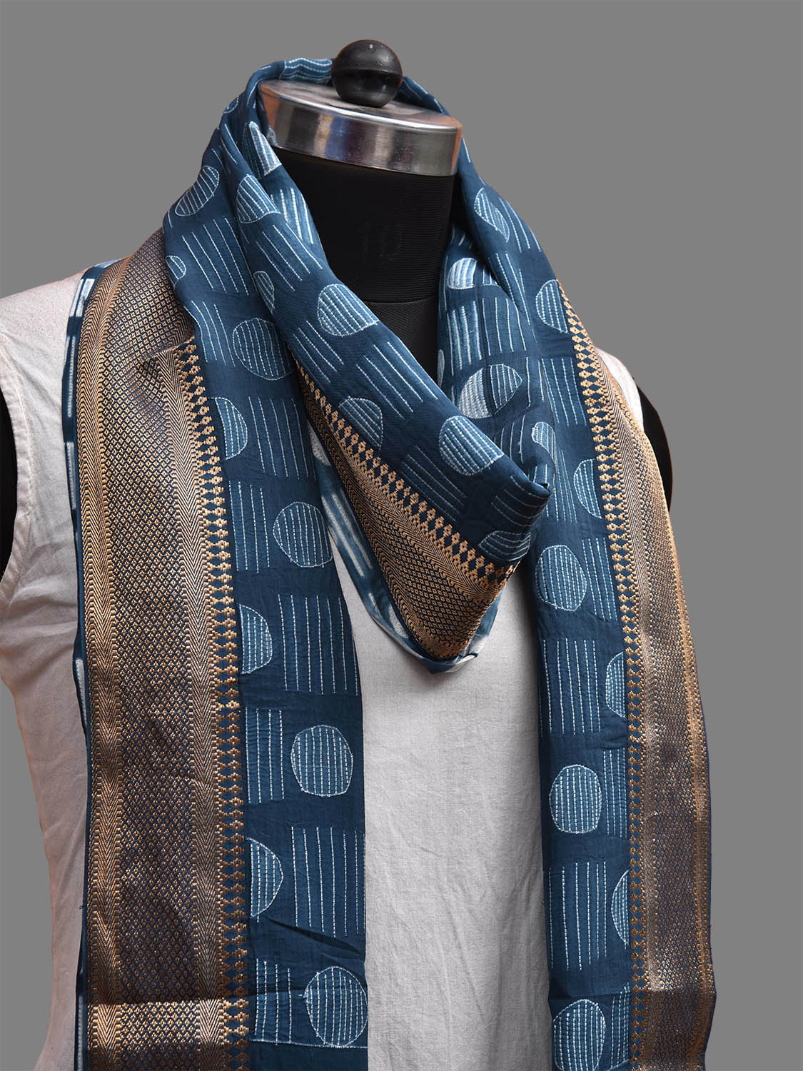 Teal Shibori Mangalgiri Sico Dupatta with Circles and Grill Design ds3691