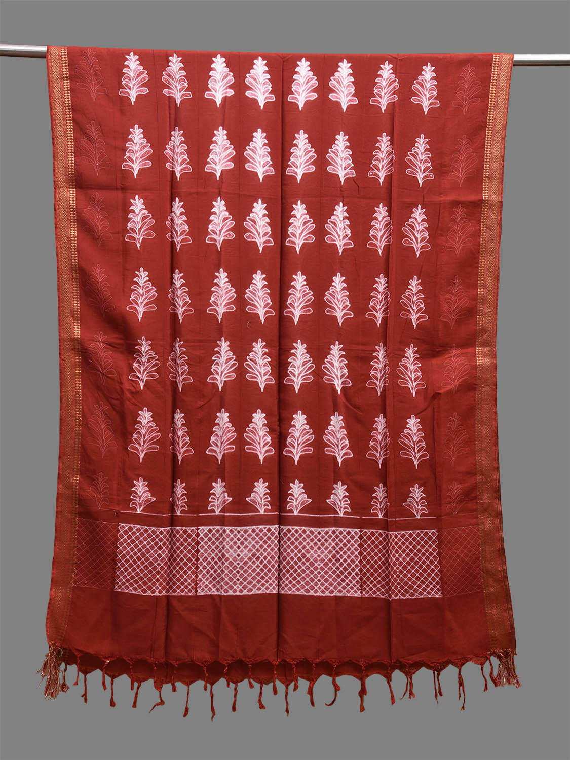 Rust Shibori Mangalgiri Sico Dupatta with Floral and Grill Design ds3692