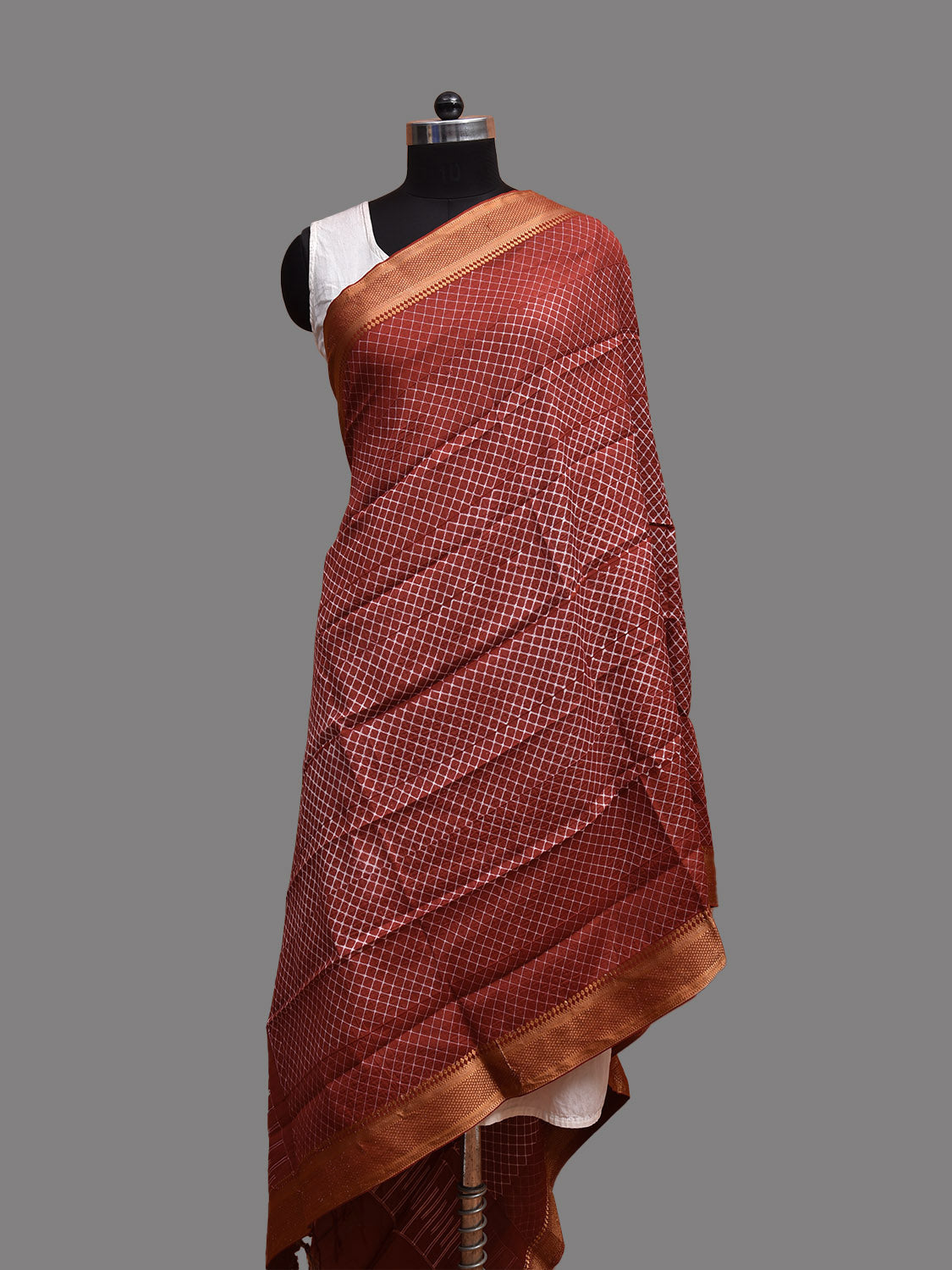 Rust Shibori Mangalgiri Sico Dupatta with Grill Design ds3694