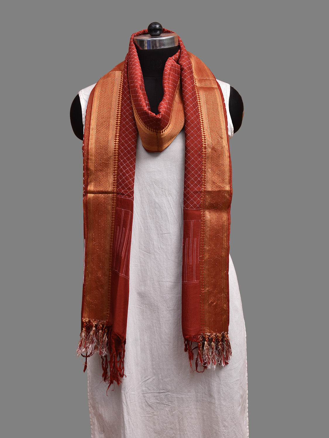 Rust Shibori Mangalgiri Sico Dupatta with Grill Design ds3694