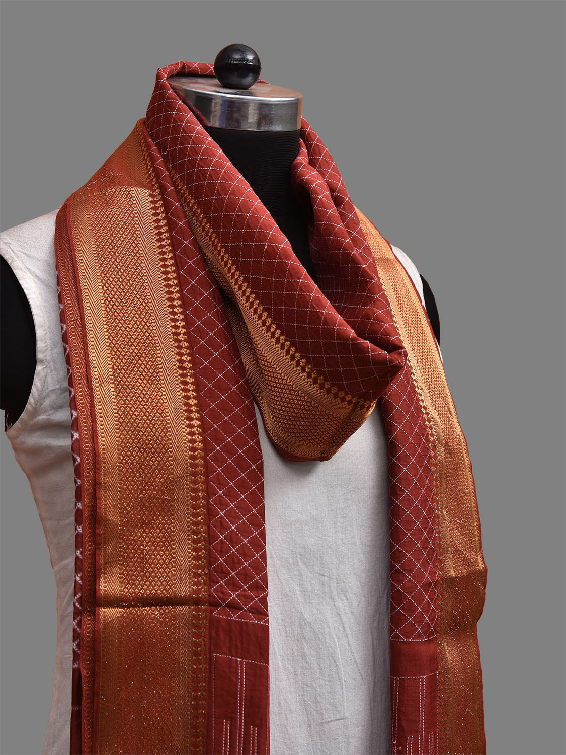 Rust Shibori Mangalgiri Sico Dupatta with Grill Design ds3694