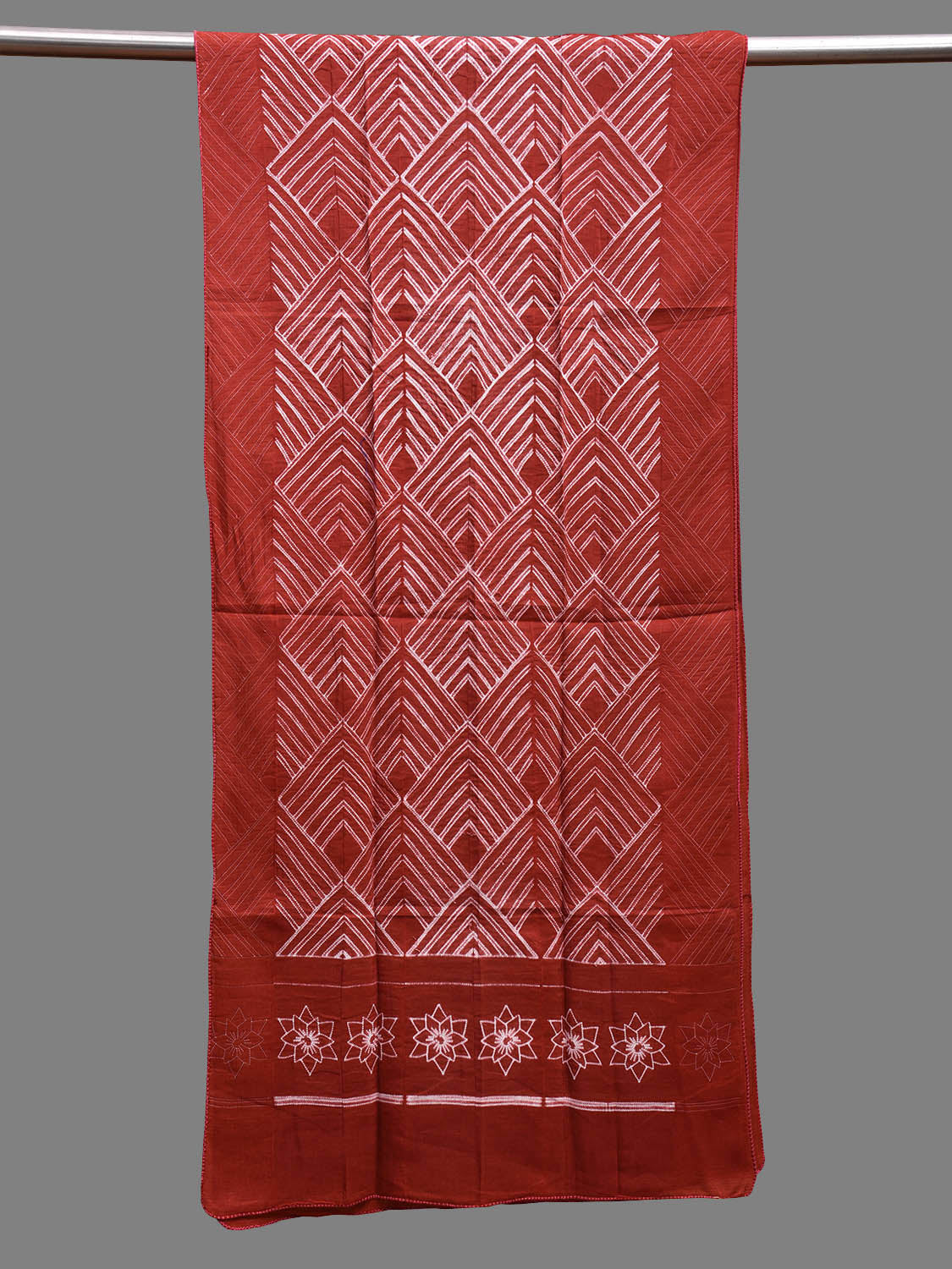 Rust Shibori Sico Stole with Geometric and Flowers Design ds3696