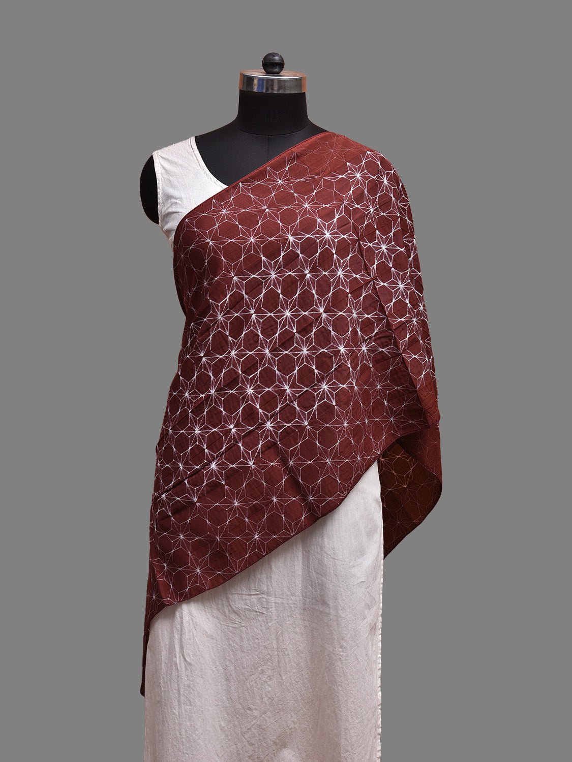 Brown Shibori Sico Stole with Grill Design ds3698