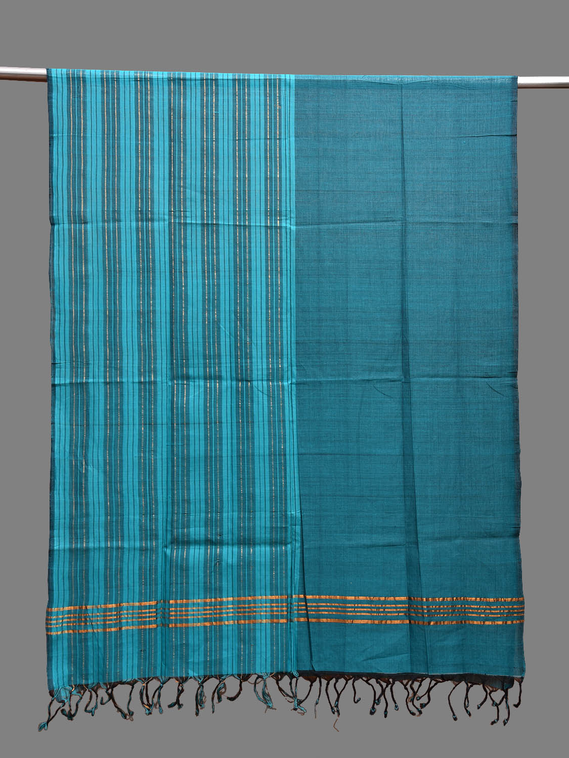 Teal Mangalgiri Cotton Dupatta with Strips Design ds3704