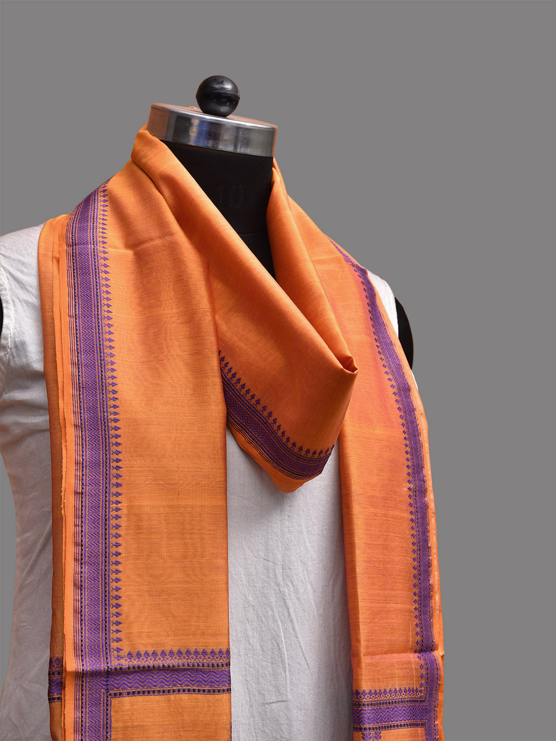 Orange Banaras Cotton Silk Dupatta with Border Design ds3705