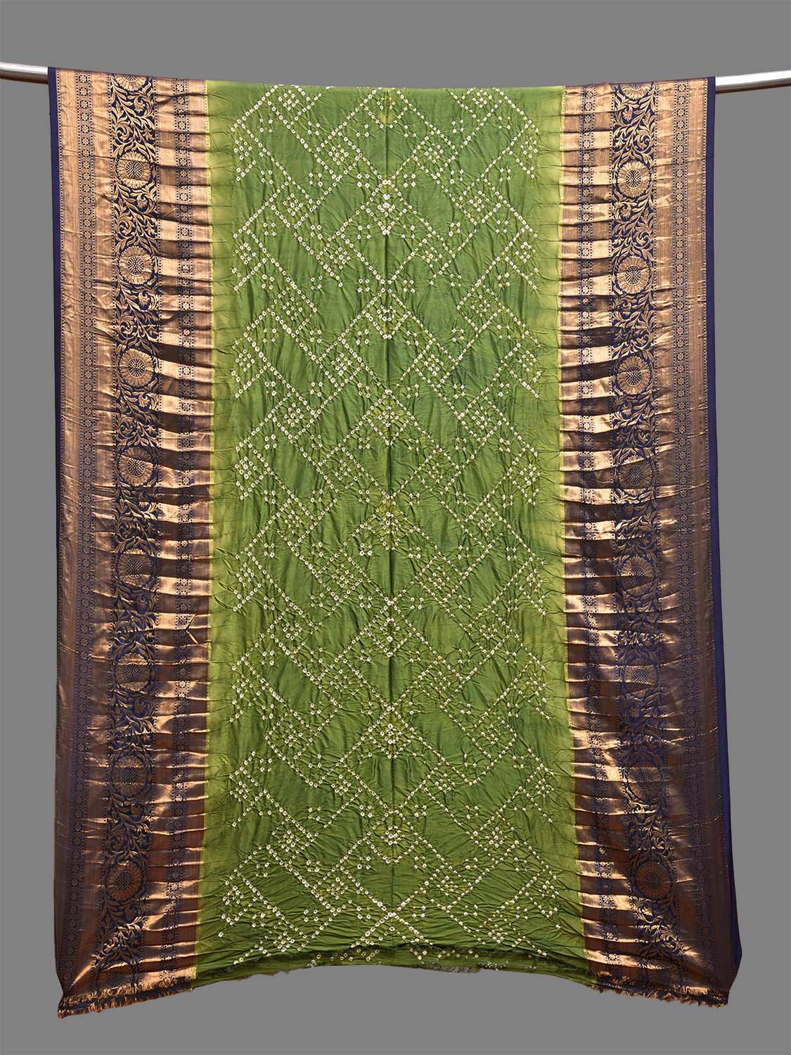 Green and Blue Bandhani Kanchipuram Silk Handloom Dupatta with Grill Design ds3709