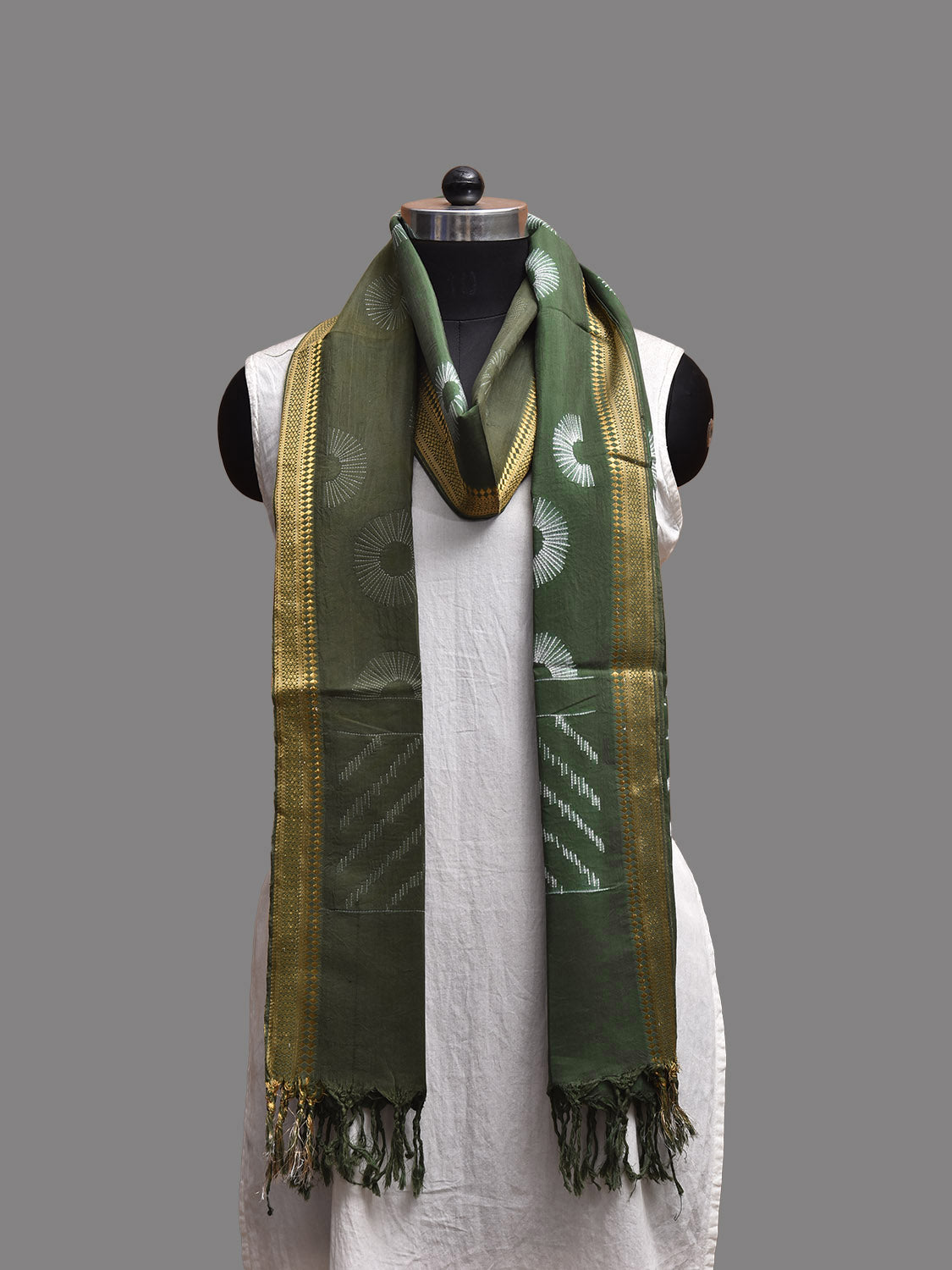 Green Shibori Mangalgiri Sico Dupatta with Zari Border Design ds3808