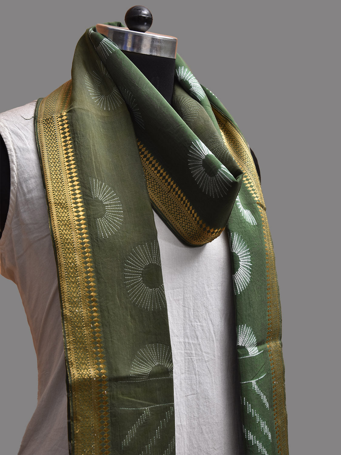 Green Shibori Mangalgiri Sico Dupatta with Zari Border Design ds3808