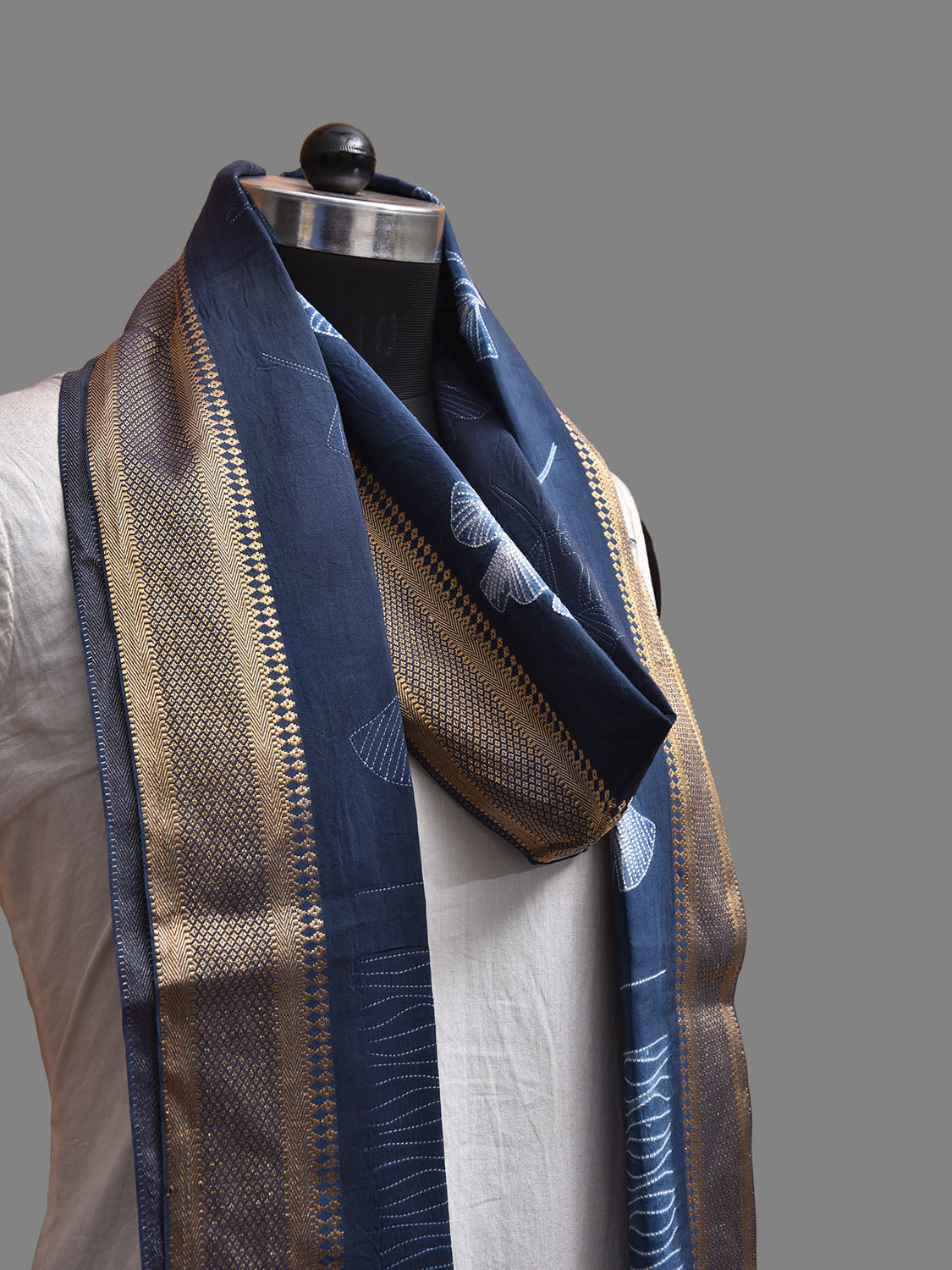 Dark Blue Shibori Mangalgiri Sico Dupatta with Zari Border Design ds3809