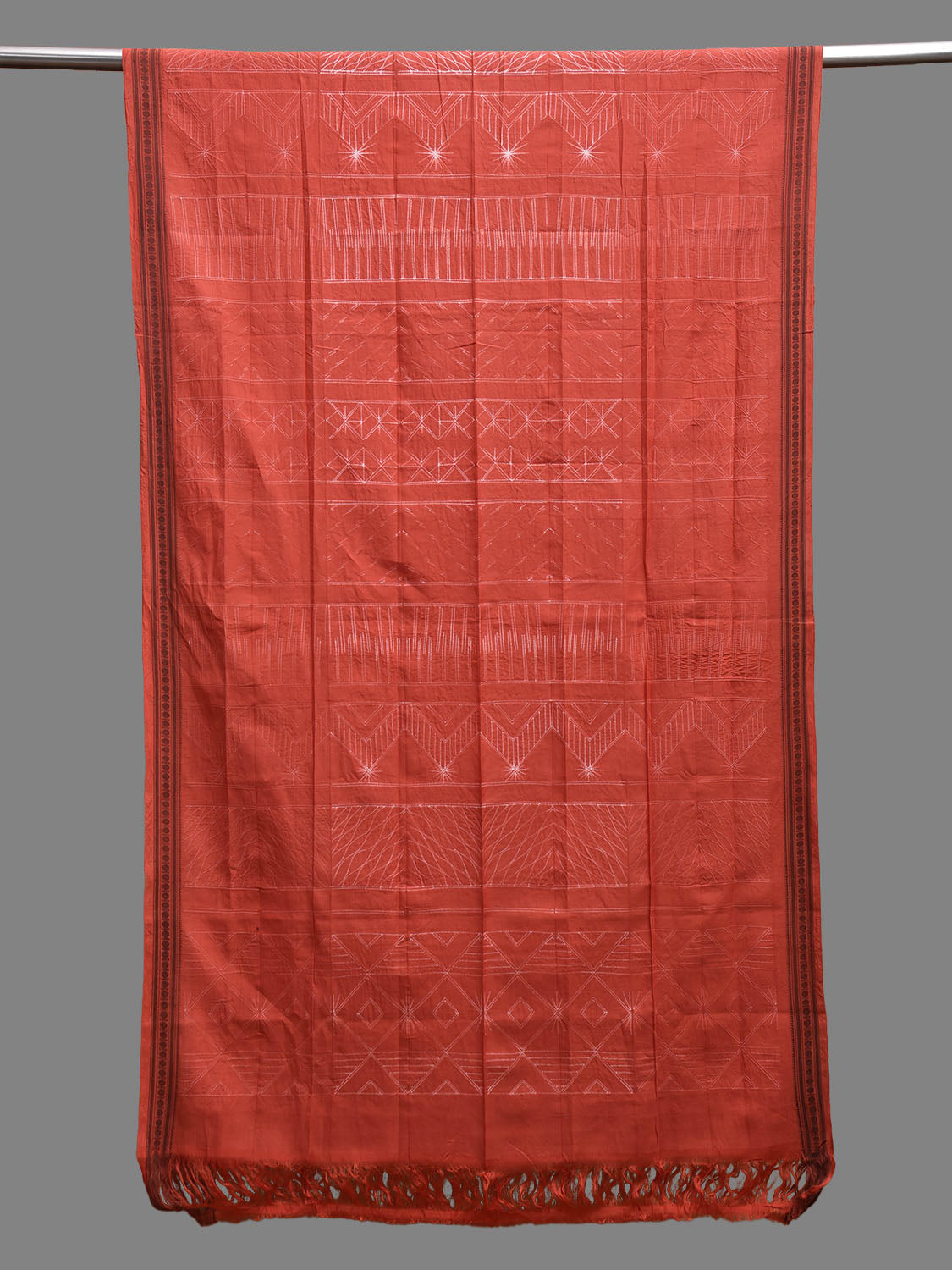 Red Shibori Cotton Dupatta with Doby Border Design ds3810