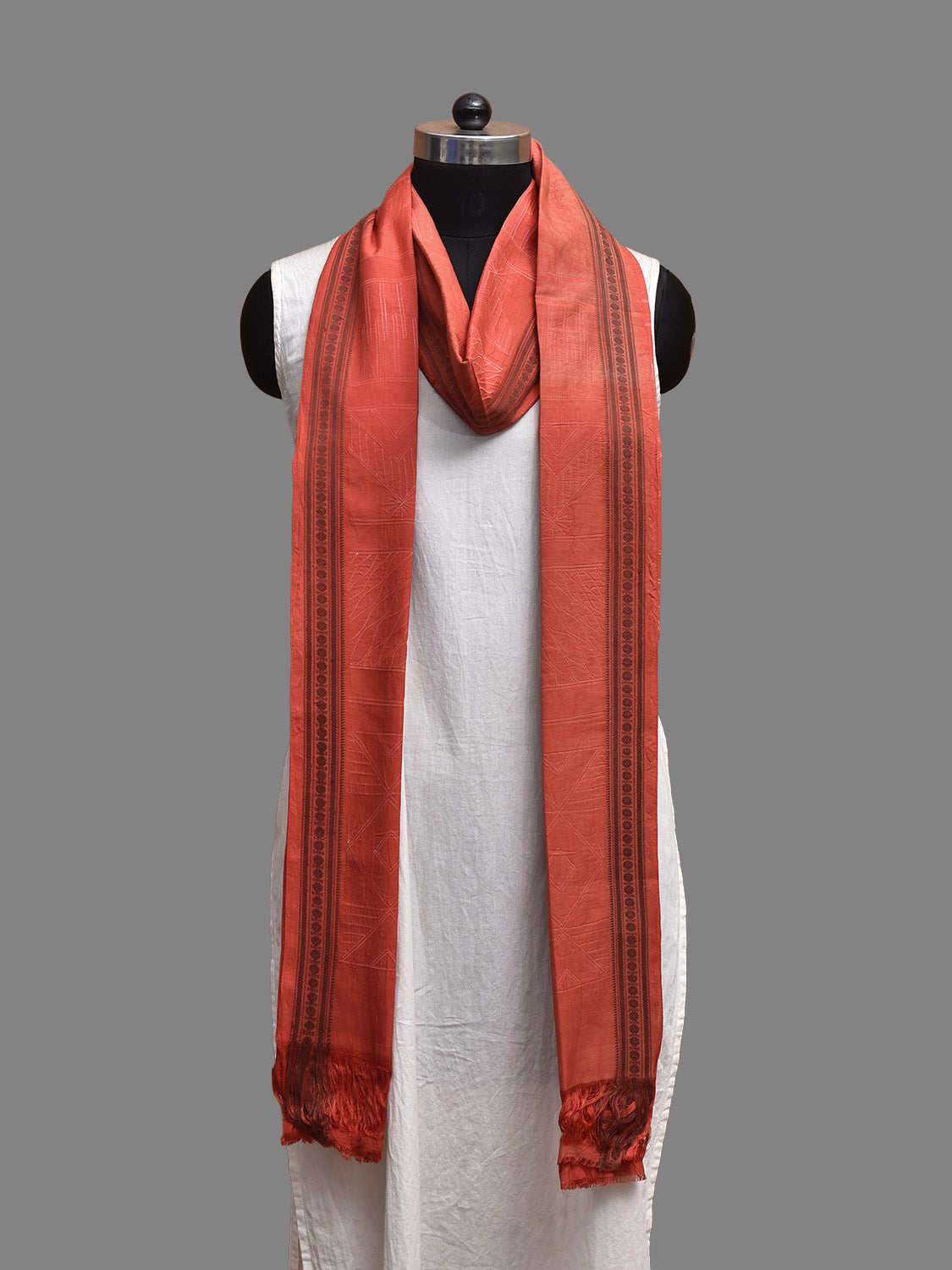 Red Shibori Cotton Dupatta with Doby Border Design ds3810