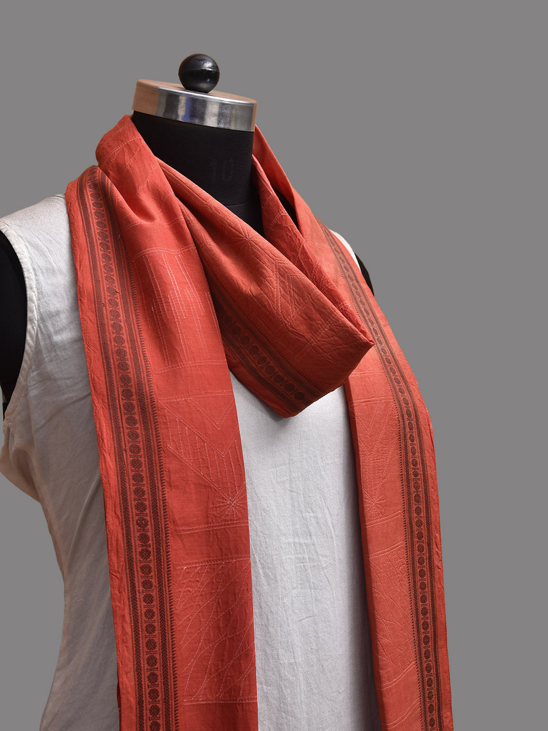 Red Shibori Cotton Dupatta with Doby Border Design ds3810