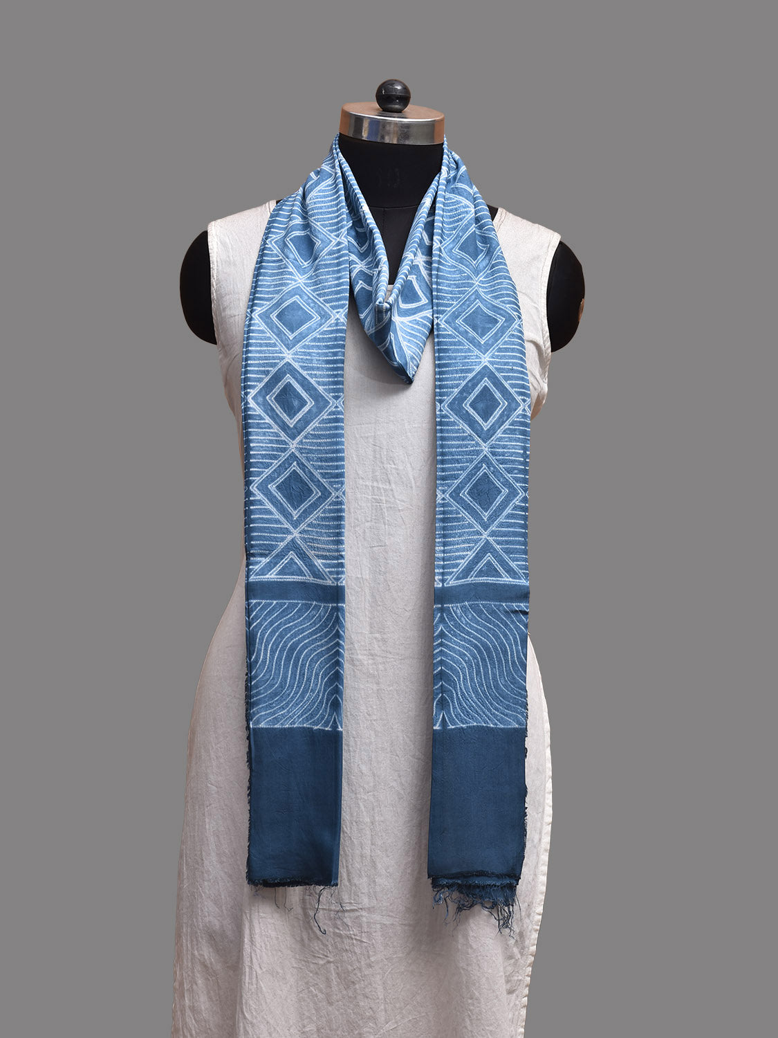 Blue Shibori Cotton Satin Weave Dupatta with Geometric Design ds3812