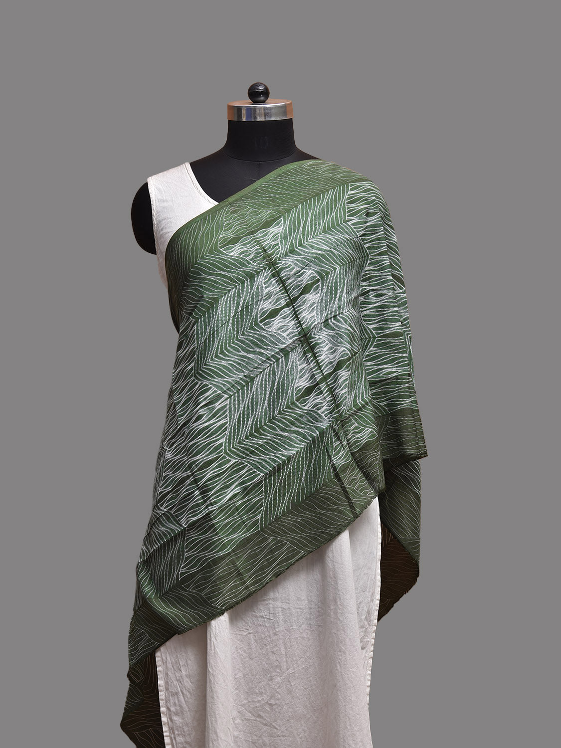 Green Shibori Cotton Stole with Zig-Zag Design ds3813