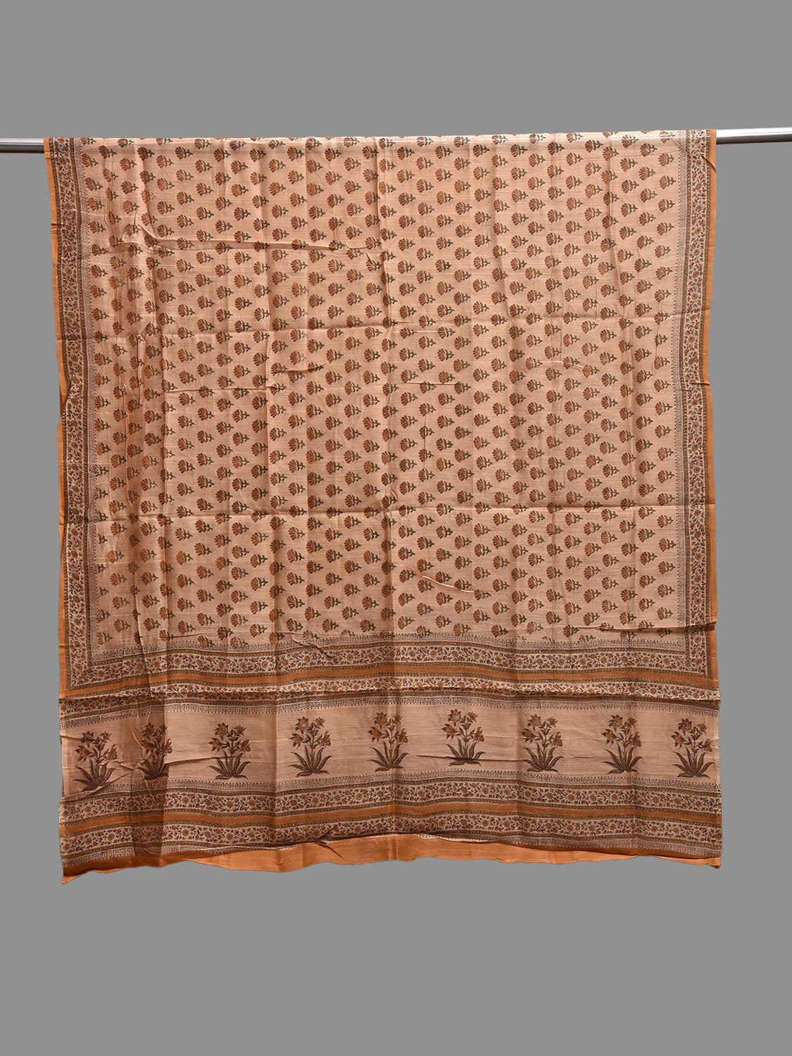 Light Orange Block Print Cotton Silk Dupatta with Natural Dyes Floral Design ds3815