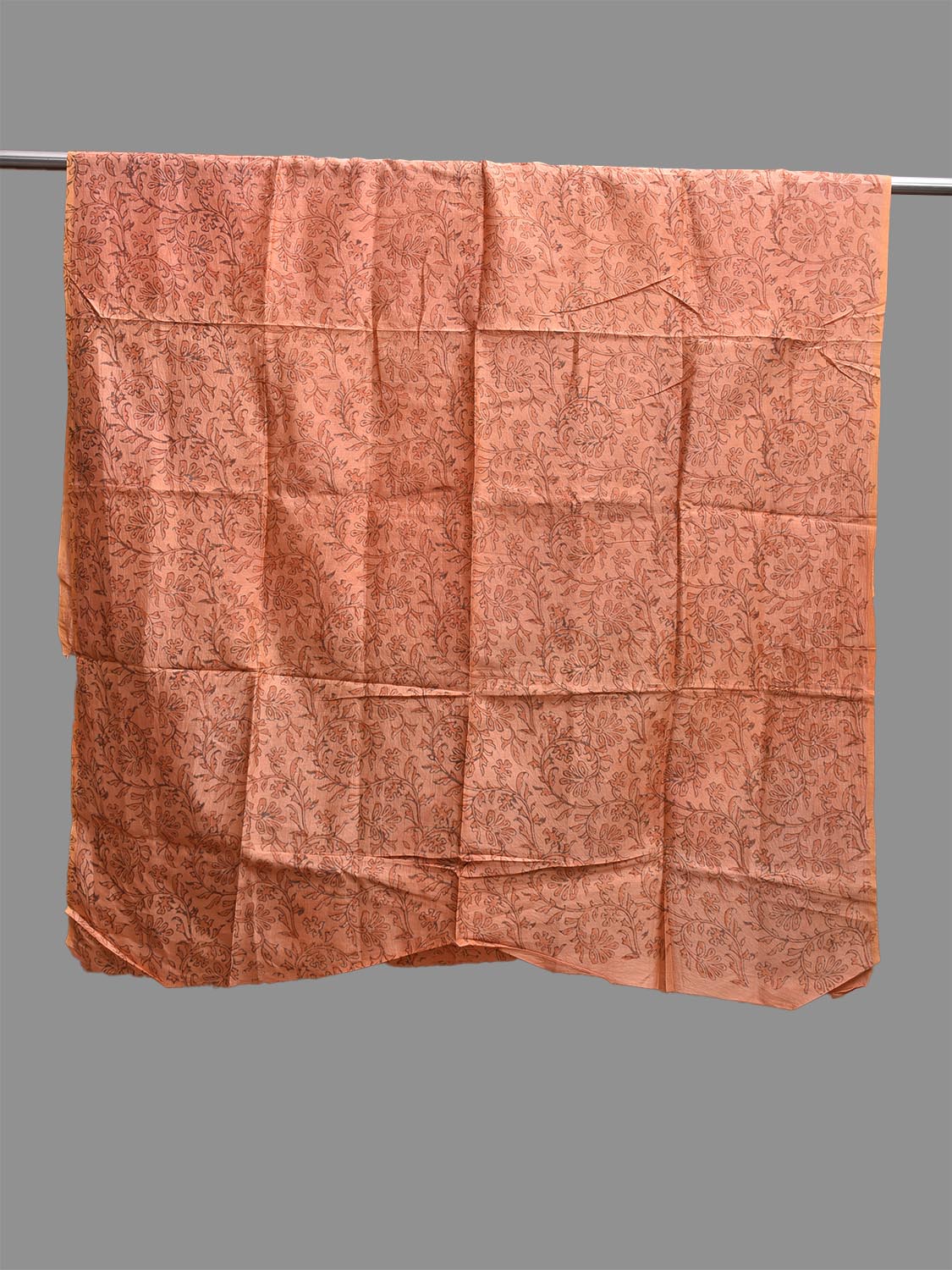 Light Orange Block Print Silk Dupatta with Natural Dyes Floral Design ds3817