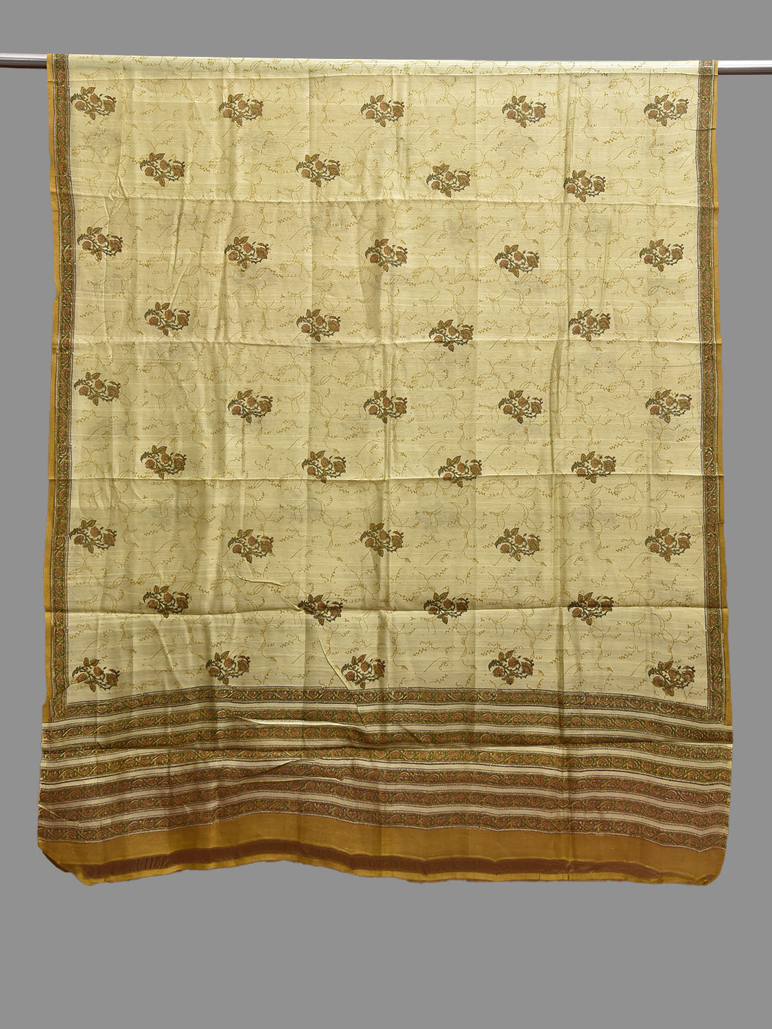 Light Green Block Print Cotton Silk Dupatta with Natural Dyes Floral Design ds3818