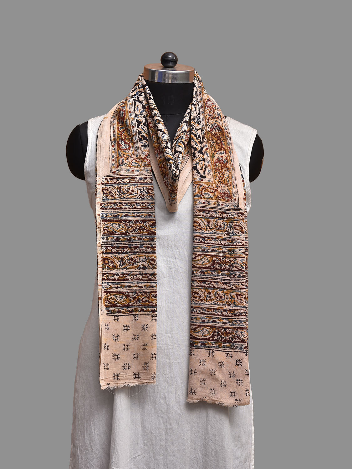 Black Kalamkari Block Print Cotton Dupatta with Floral Design ds3819