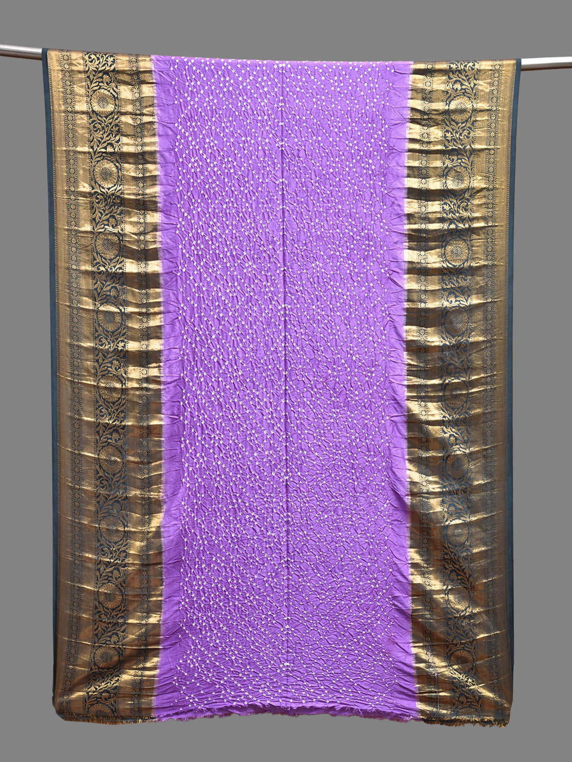Lavender and Grey Bandhani Kanchipuram Silk Dupatta with Border Design ds3821