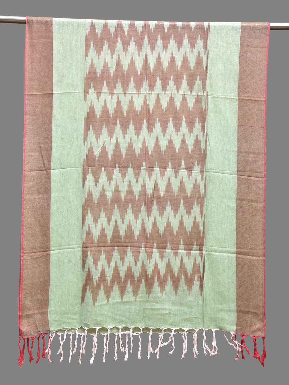Light Green Pochampally Ikat Cotton Dupatta with Zig-Zag Design ds3830