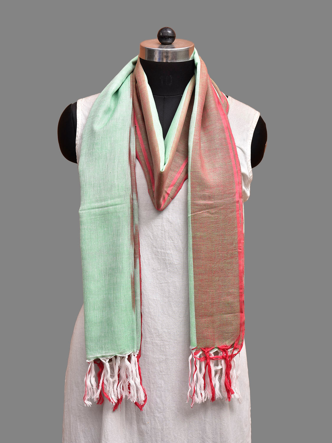 Light Green Pochampally Ikat Cotton Dupatta with Zig-Zag Design ds3830
