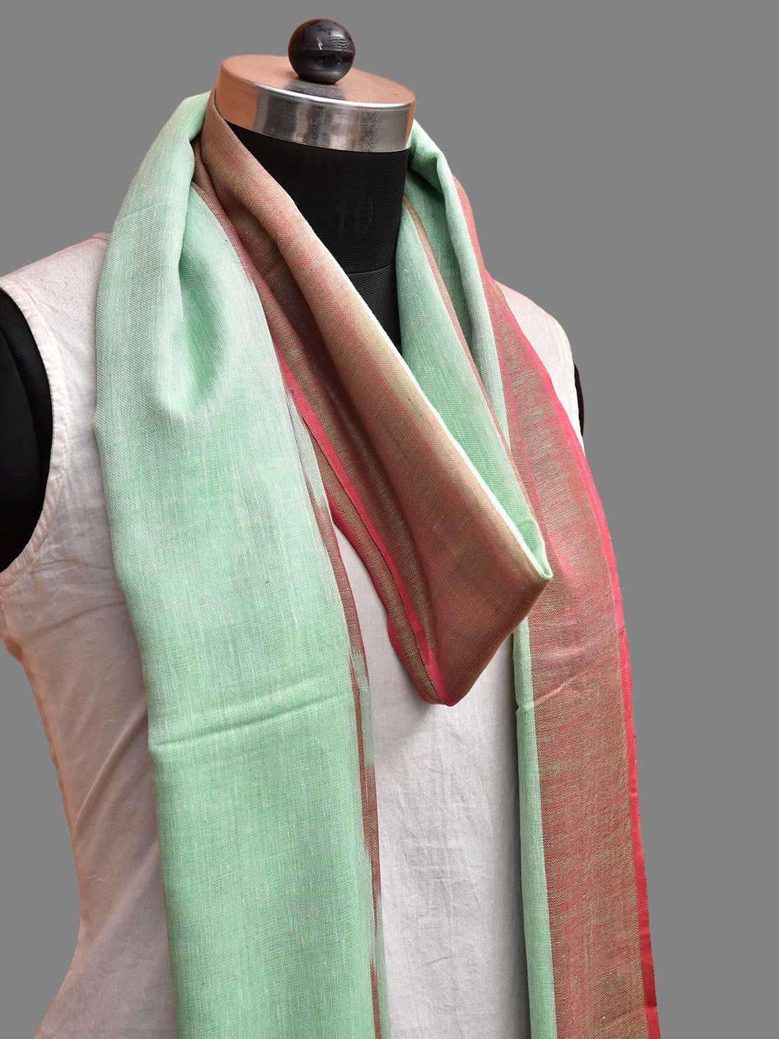 Light Green Pochampally Ikat Cotton Dupatta with Zig-Zag Design ds3830