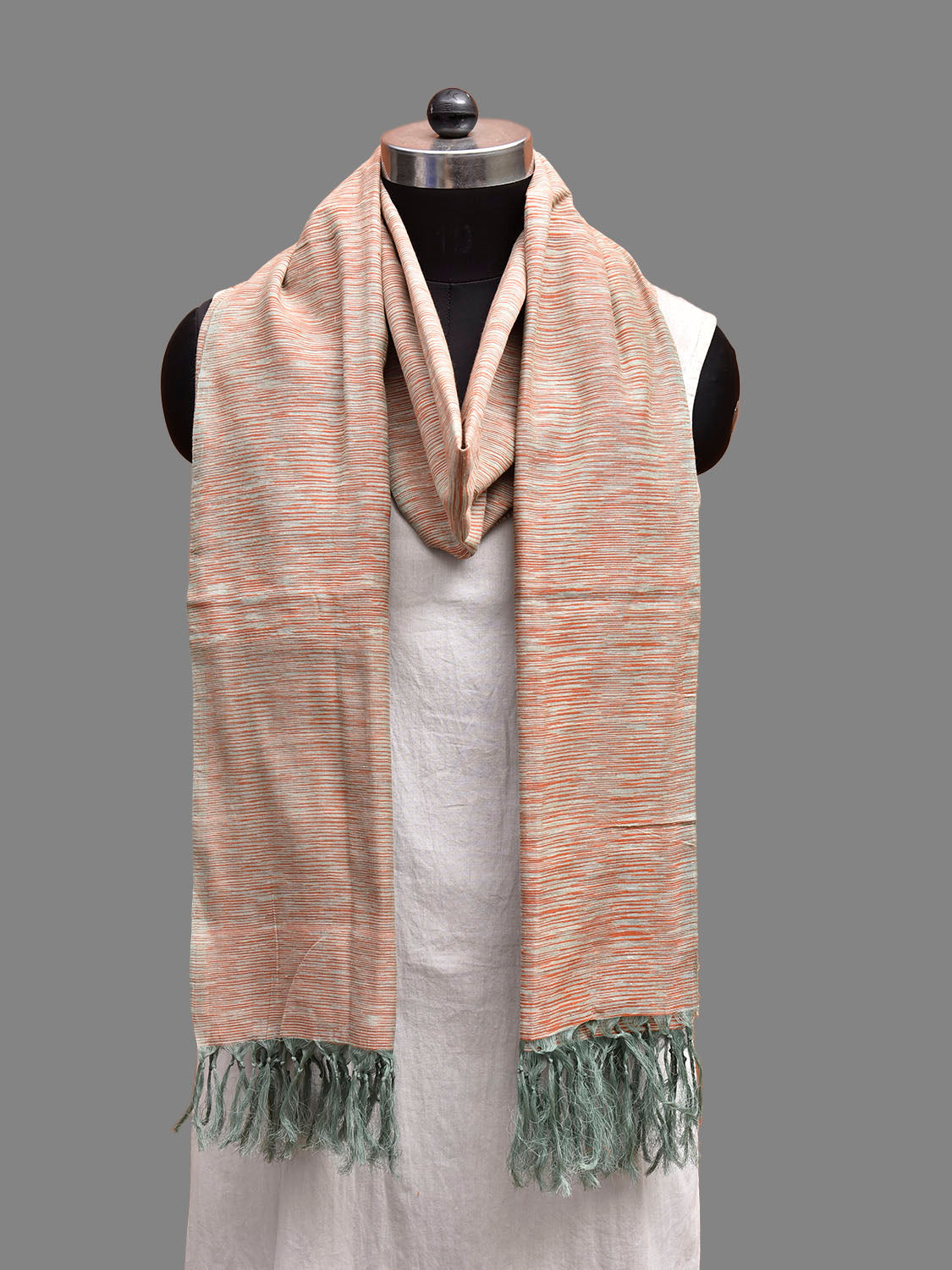 Rust and Sea Green Mangalgiri Cotton Dupatta with Strips Design ds3831