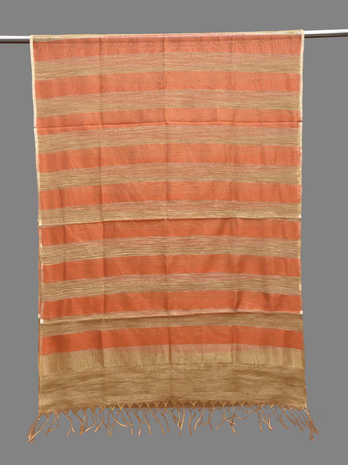 Orange and Cream Netted Dupatta with Strips Design ds3832