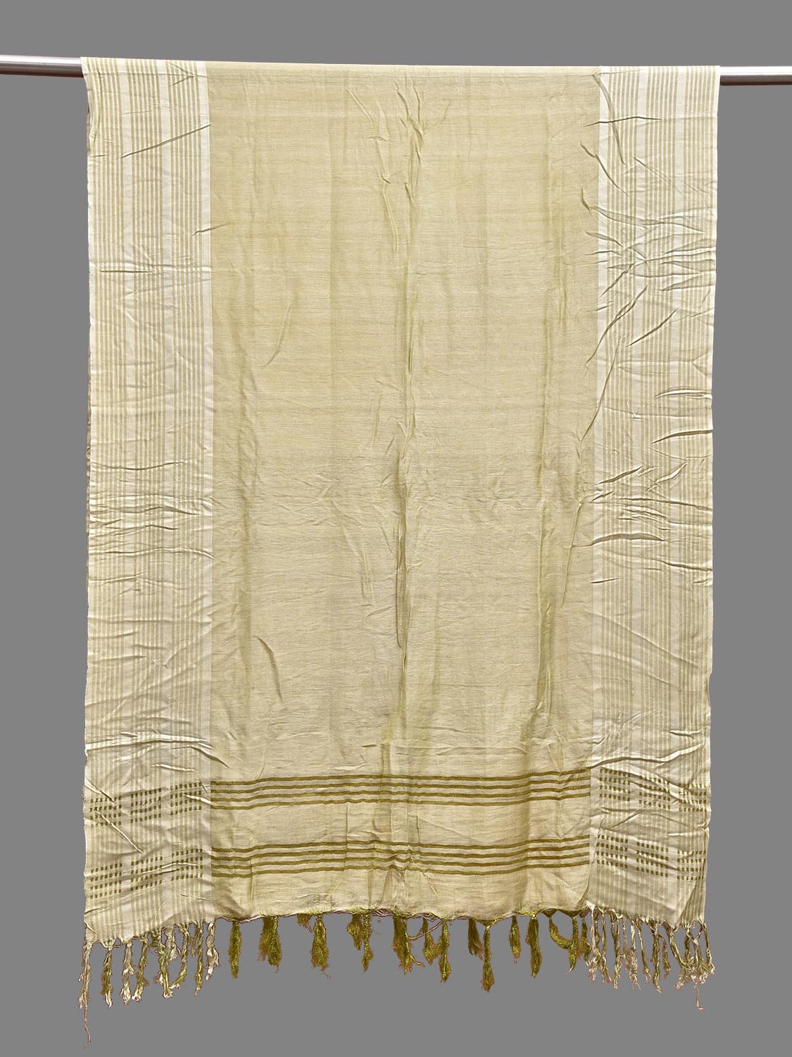 Light Yellow Cotton Silk Dupatta with Strips Border Design ds3834
