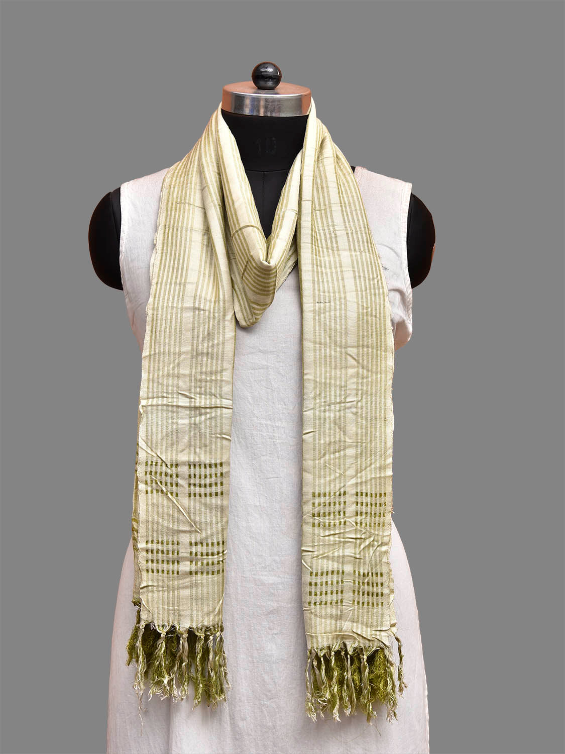Light Yellow Cotton Silk Dupatta with Strips Border Design ds3834